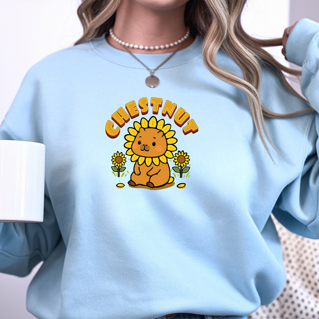 Chestnut the Sunflower Lover Capybara Cartoon Sweater, Cute Kawaii Animal Gift