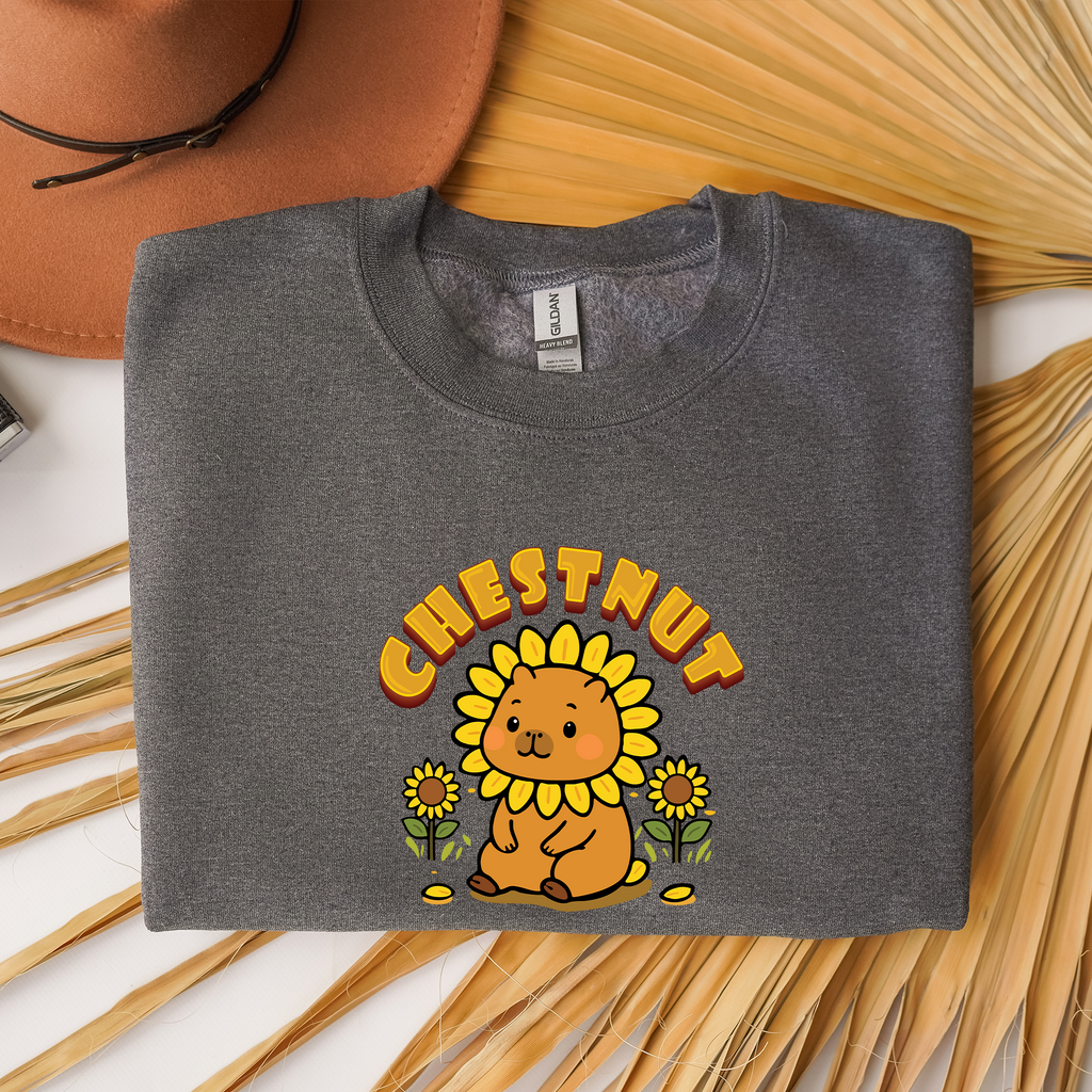 Chestnut the Sunflower Lover Capybara Cartoon Sweater, Cute Kawaii Animal Gift