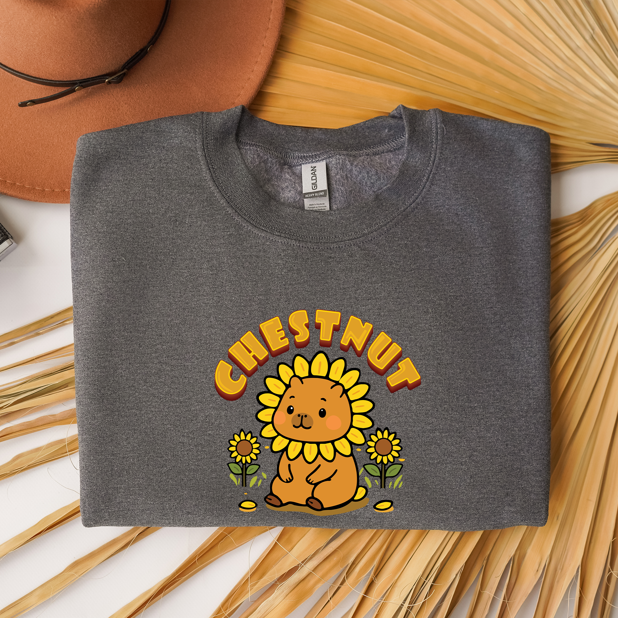Chestnut the Sunflower Lover Capybara Cartoon Sweater, Cute Kawaii Animal Gift