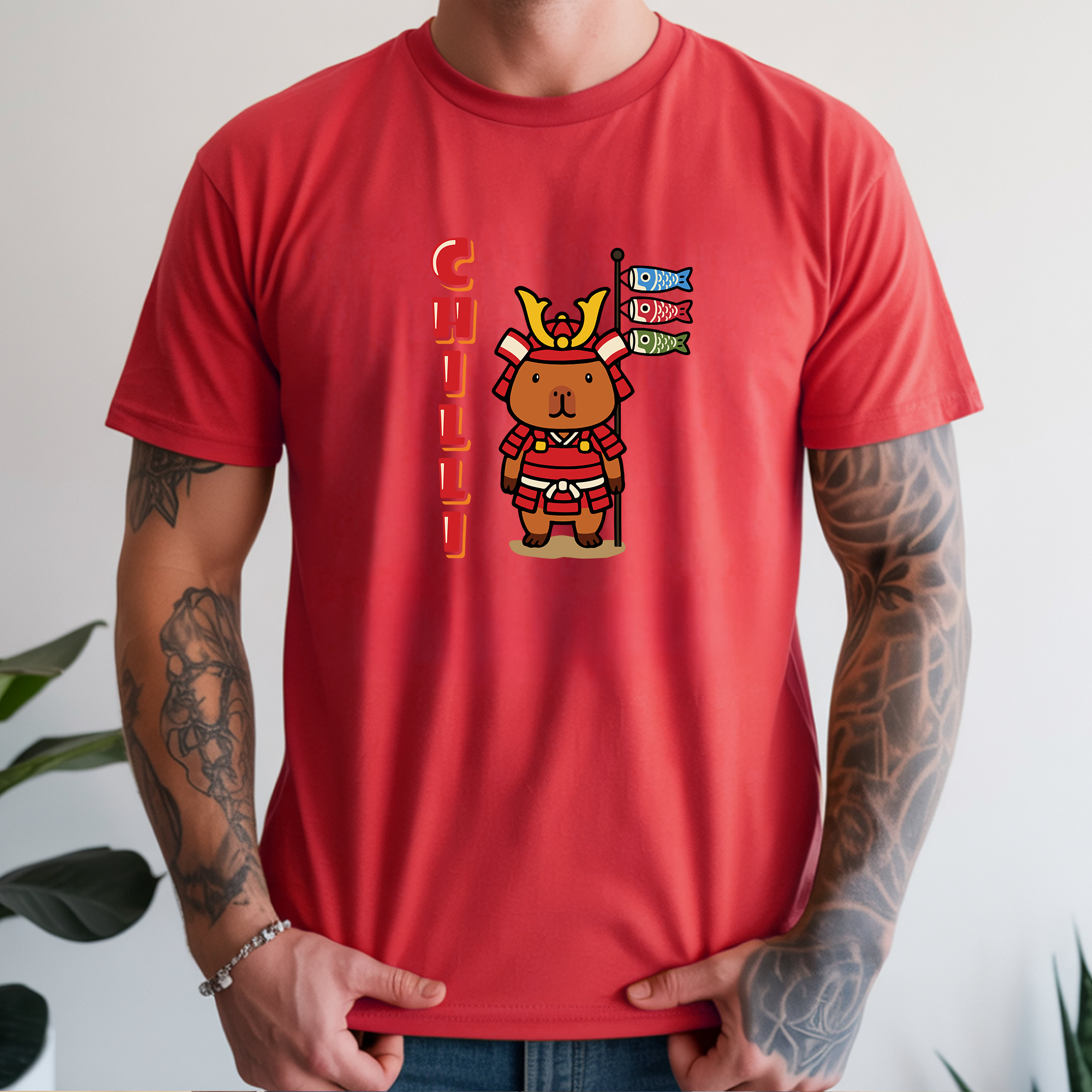Chilli the Samurai Warrior Capybara Cartoon T-Shirt, Cute Kawaii Animal Gift