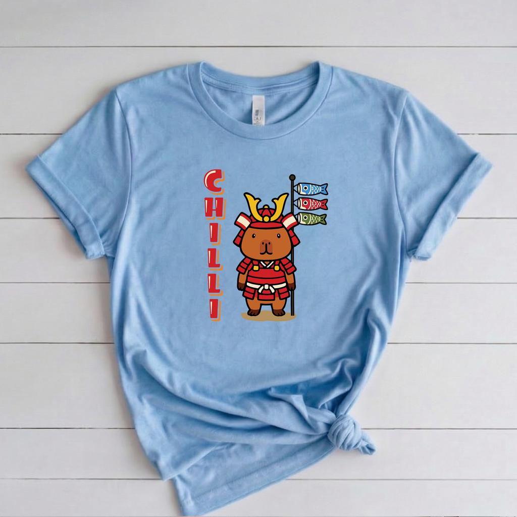Chilli the Samurai Warrior Capybara Cartoon T-Shirt, Cute Kawaii Animal Gift