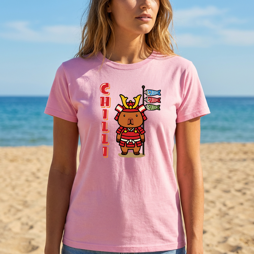 Chilli the Samurai Warrior Capybara Cartoon T-Shirt, Cute Kawaii Animal Gift
