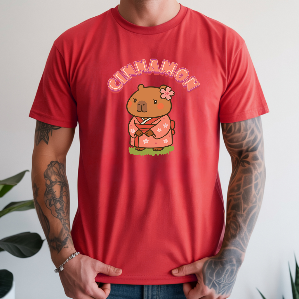 Cinnamon the Cherry Blossom Lover Capybara Cartoon T-Shirt, Cute Kawaii Animal Gift