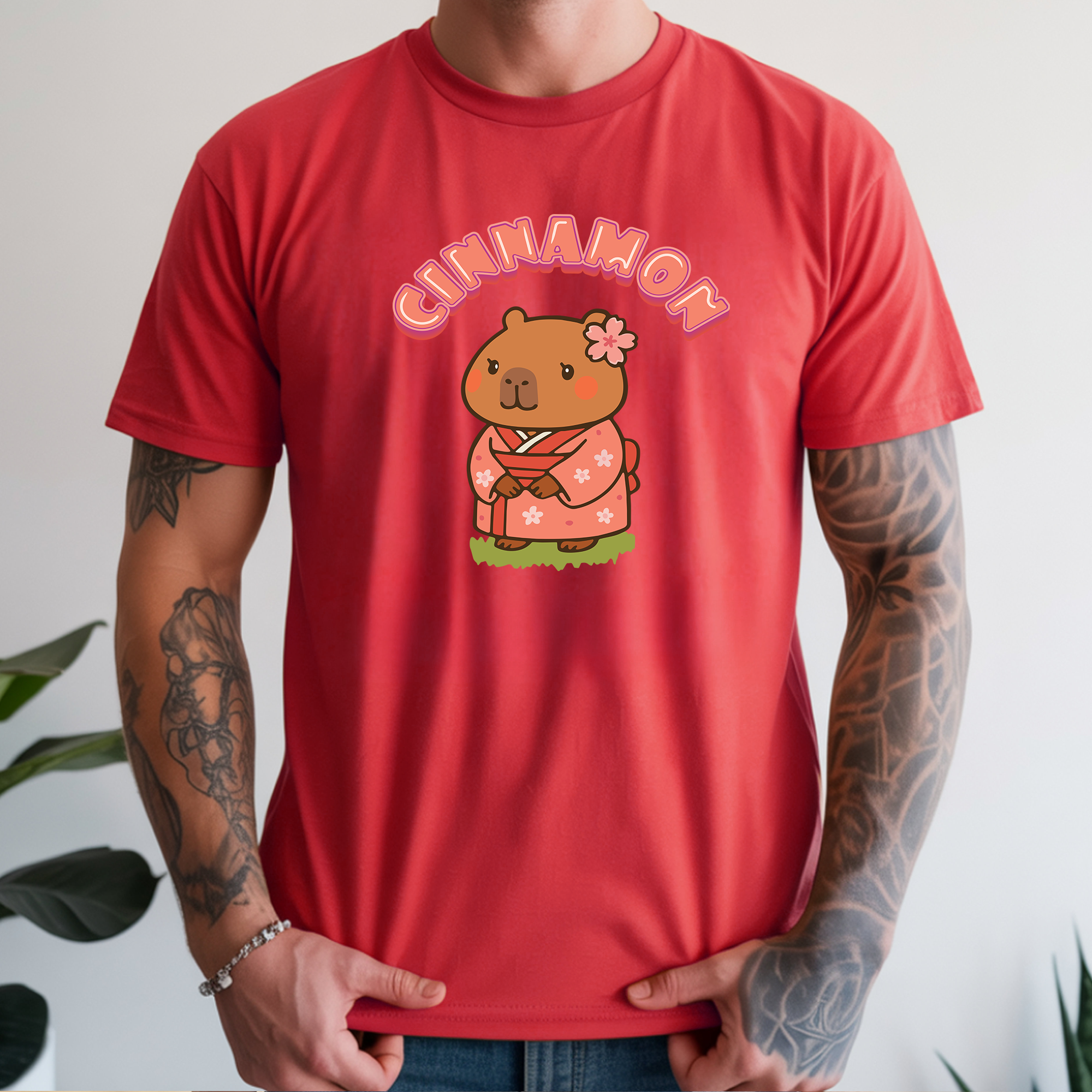 Cinnamon the Cherry Blossom Lover Capybara Cartoon T-Shirt, Cute Kawaii Animal Gift
