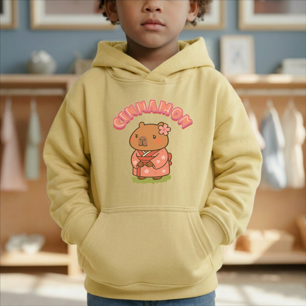 Cinnamon the Cherry Blossom Lover Capybara Cartoon Hoodie, Cute Kawaii Animal Gift