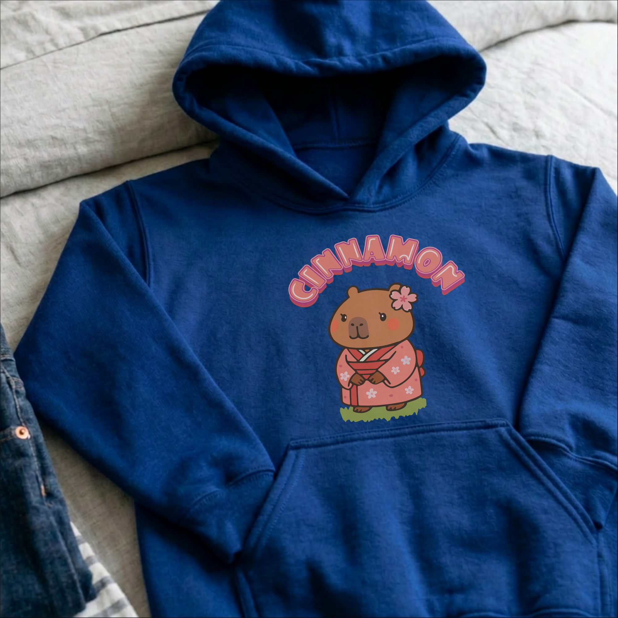 Cinnamon the Cherry Blossom Lover Capybara Cartoon Hoodie, Cute Kawaii Animal Gift