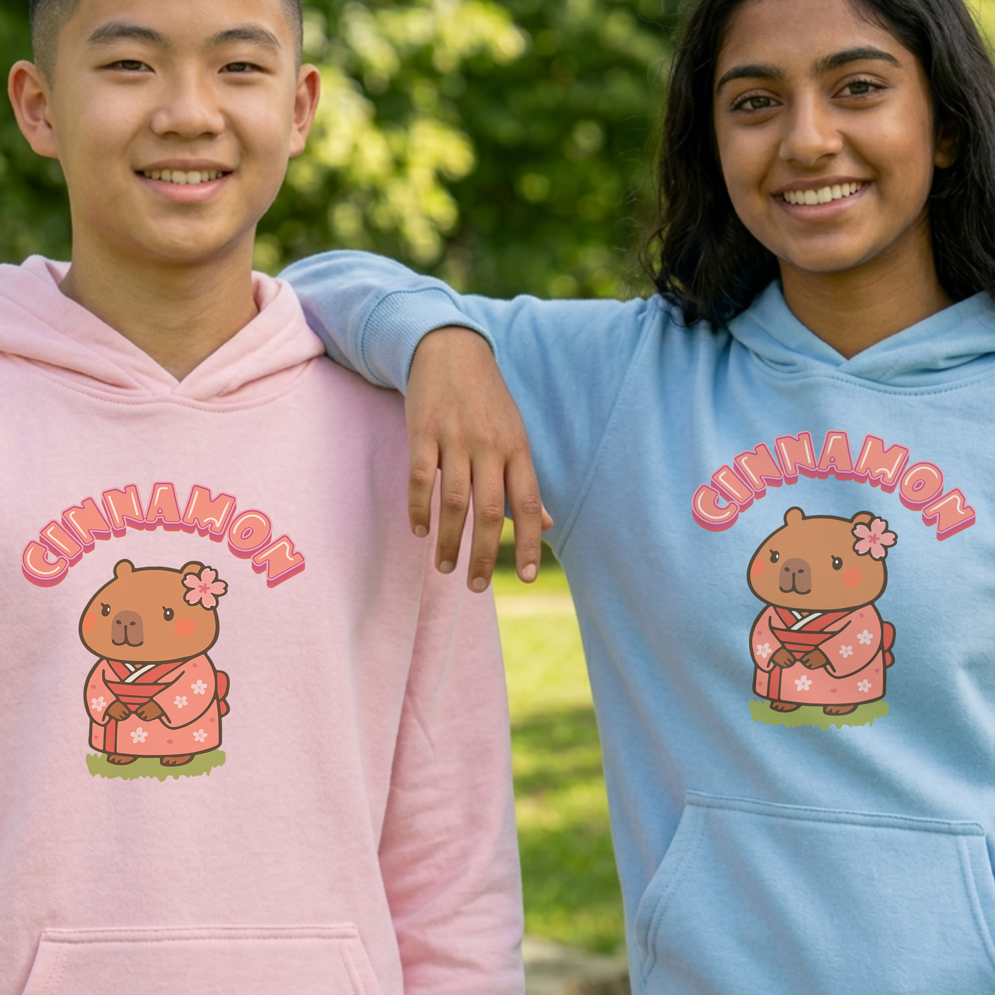 Cinnamon the Cherry Blossom Lover Capybara Cartoon Hoodie, Cute Kawaii Animal Gift