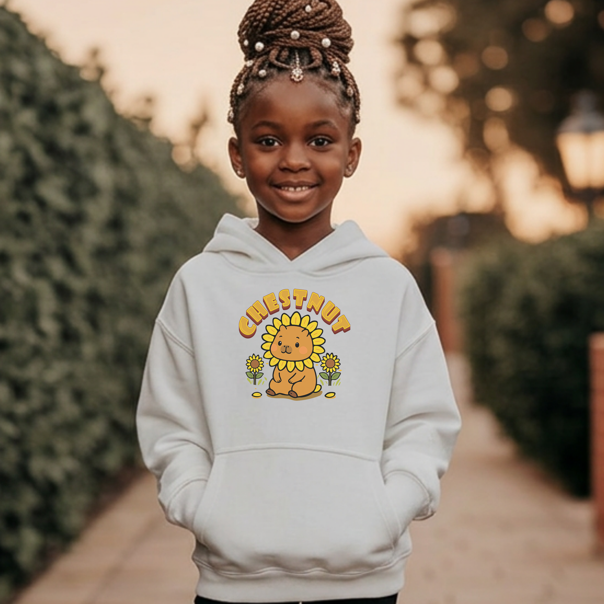 Chestnut the Sunflower Lover Capybara Cartoon Hoodie, Cute Kawaii Animal Gift