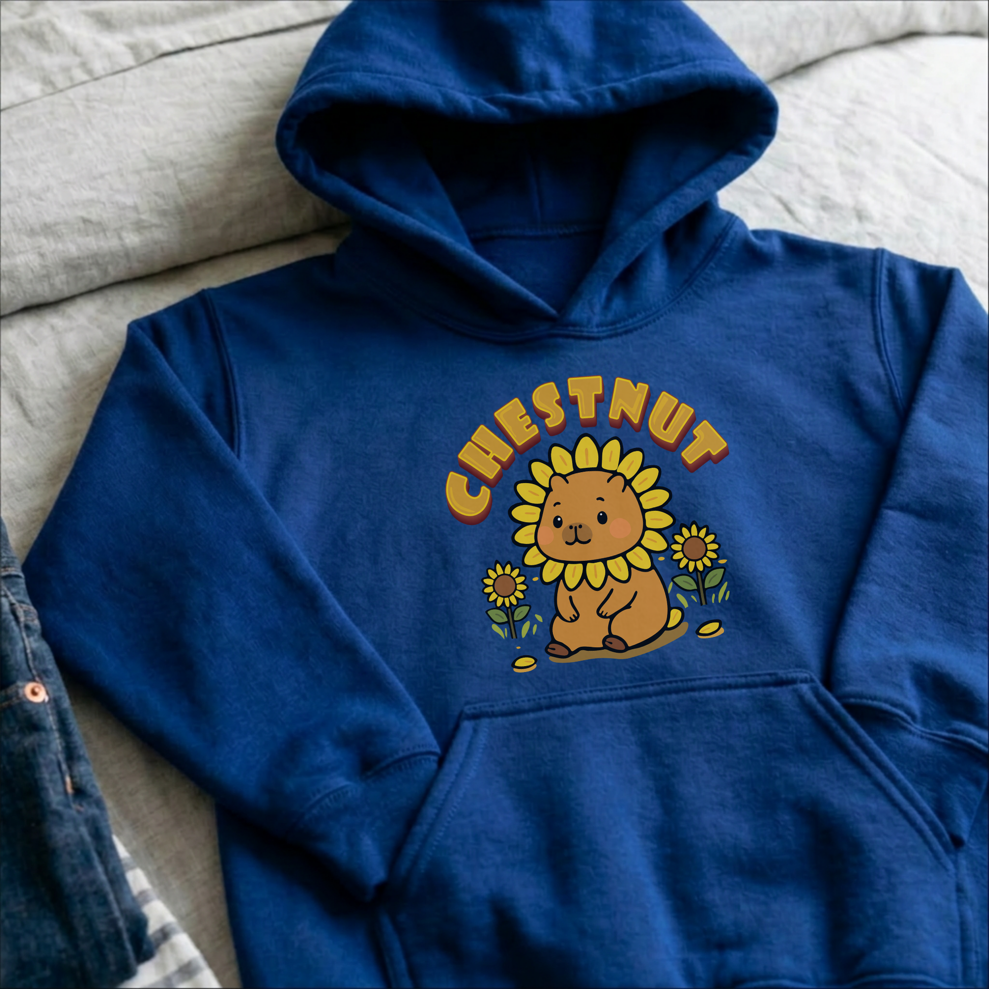 Chestnut the Sunflower Lover Capybara Cartoon Hoodie, Cute Kawaii Animal Gift