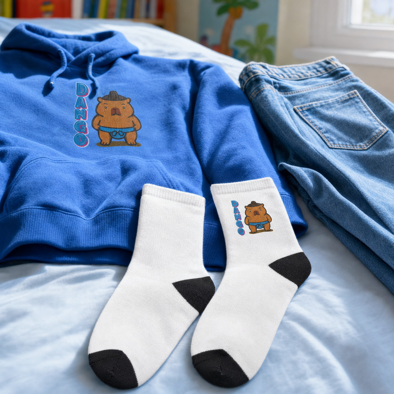 Dango the Sumo Lover Capybara Cartoon Socks, Cute Kawaii Animal Gift