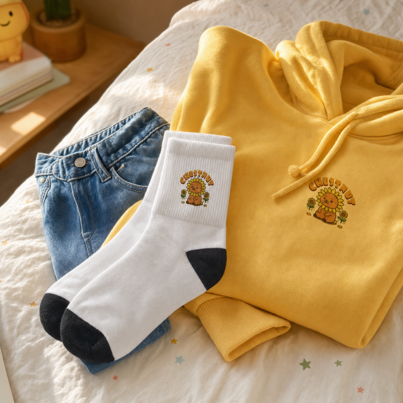Chestnut the Sunflower Lover Capybara Cartoon Socks, Cute Kawaii Animal Gift