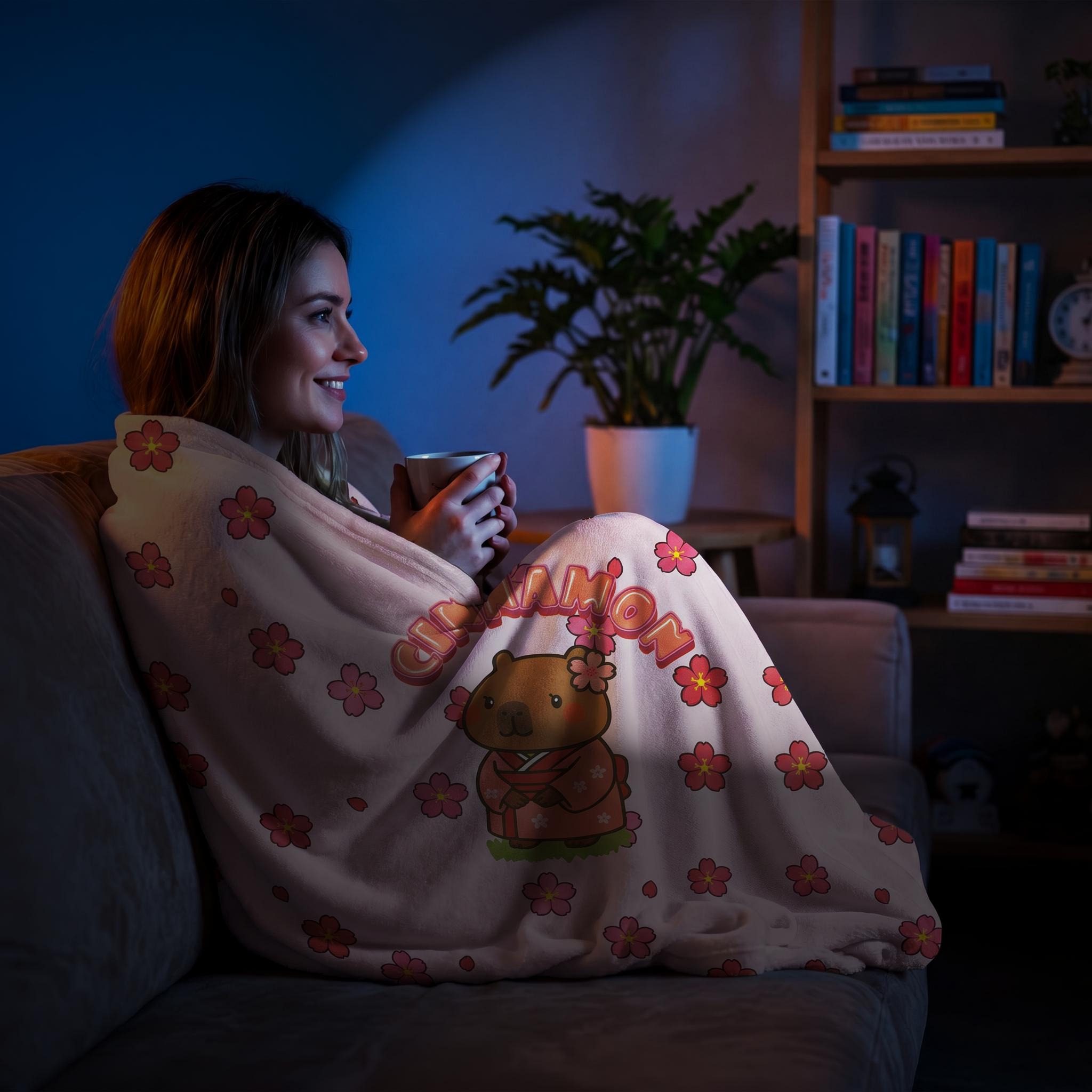 Cinnamon the Cherry Blossom Lover Capybara Cartoon Soft Blanket, Cute Kawaii Animal Gift