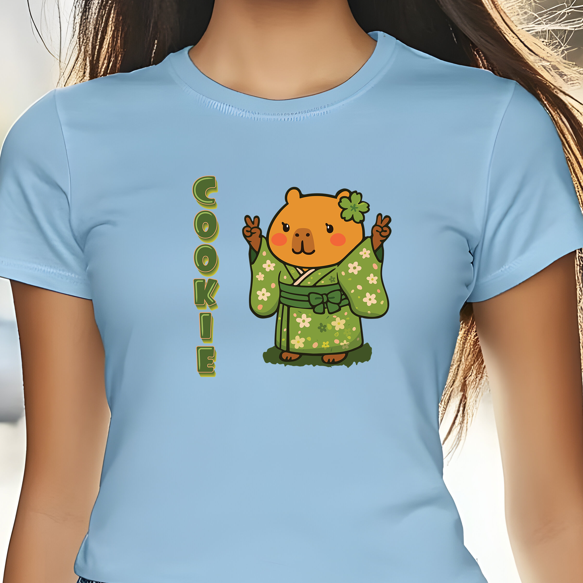 Cookie the Fun Lover Capybara Cartoon T-Shirt, Cute Kawaii Animal Gift for Adults