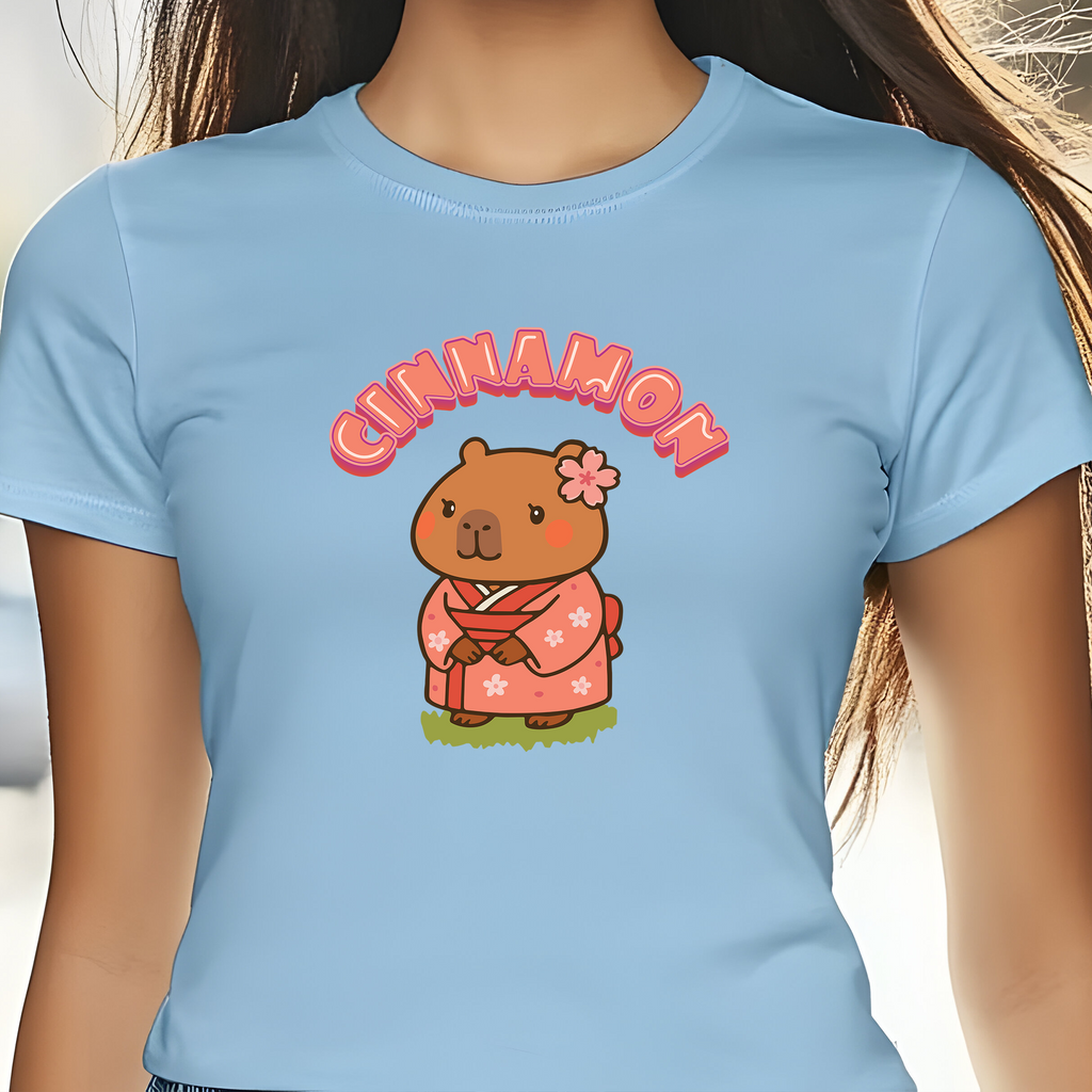 Cinnamon the Cherry Blossom Lover Capybara Cartoon T-Shirt, Cute Kawaii Animal Gift