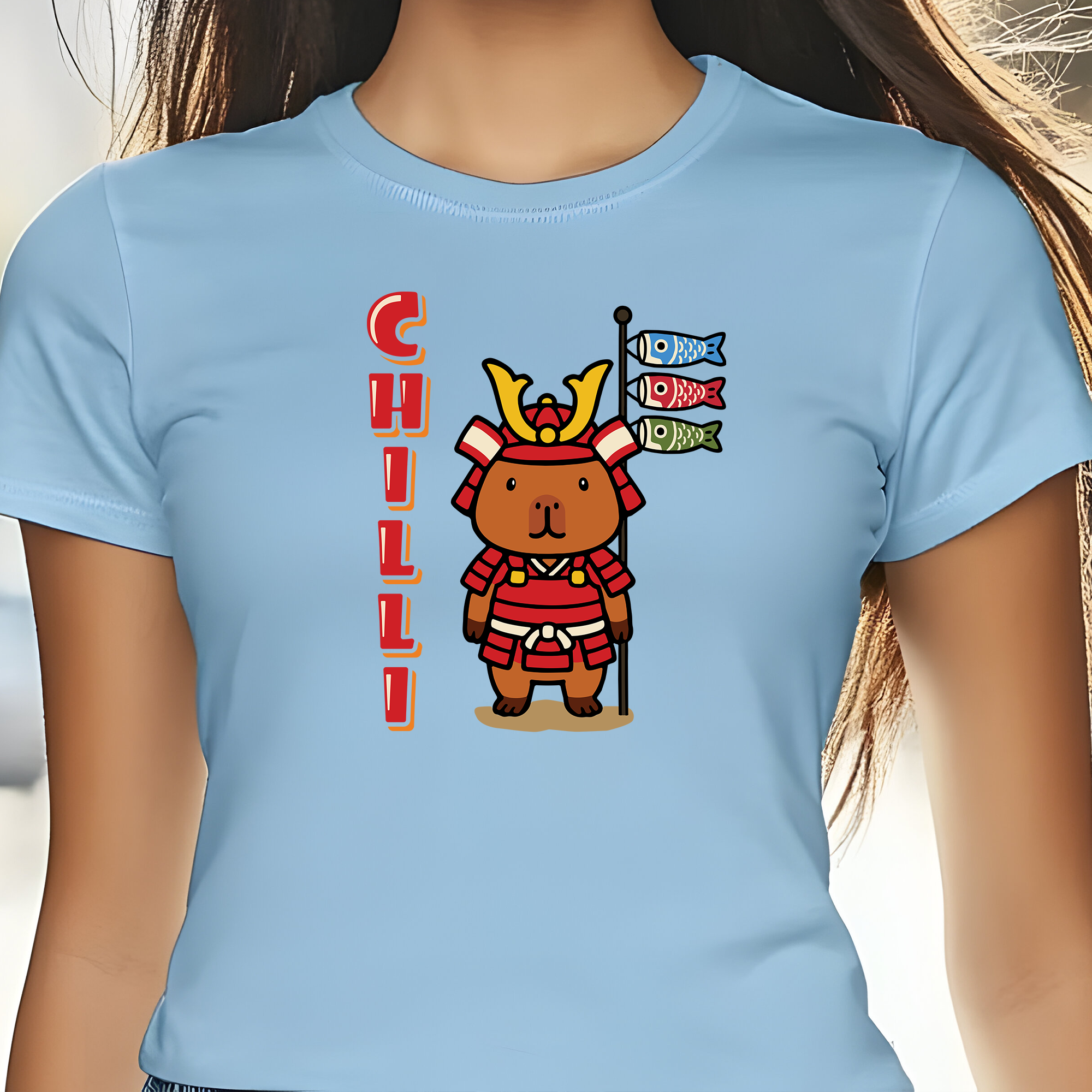 Chilli the Samurai Warrior Capybara Cartoon T-Shirt, Cute Kawaii Animal Gift