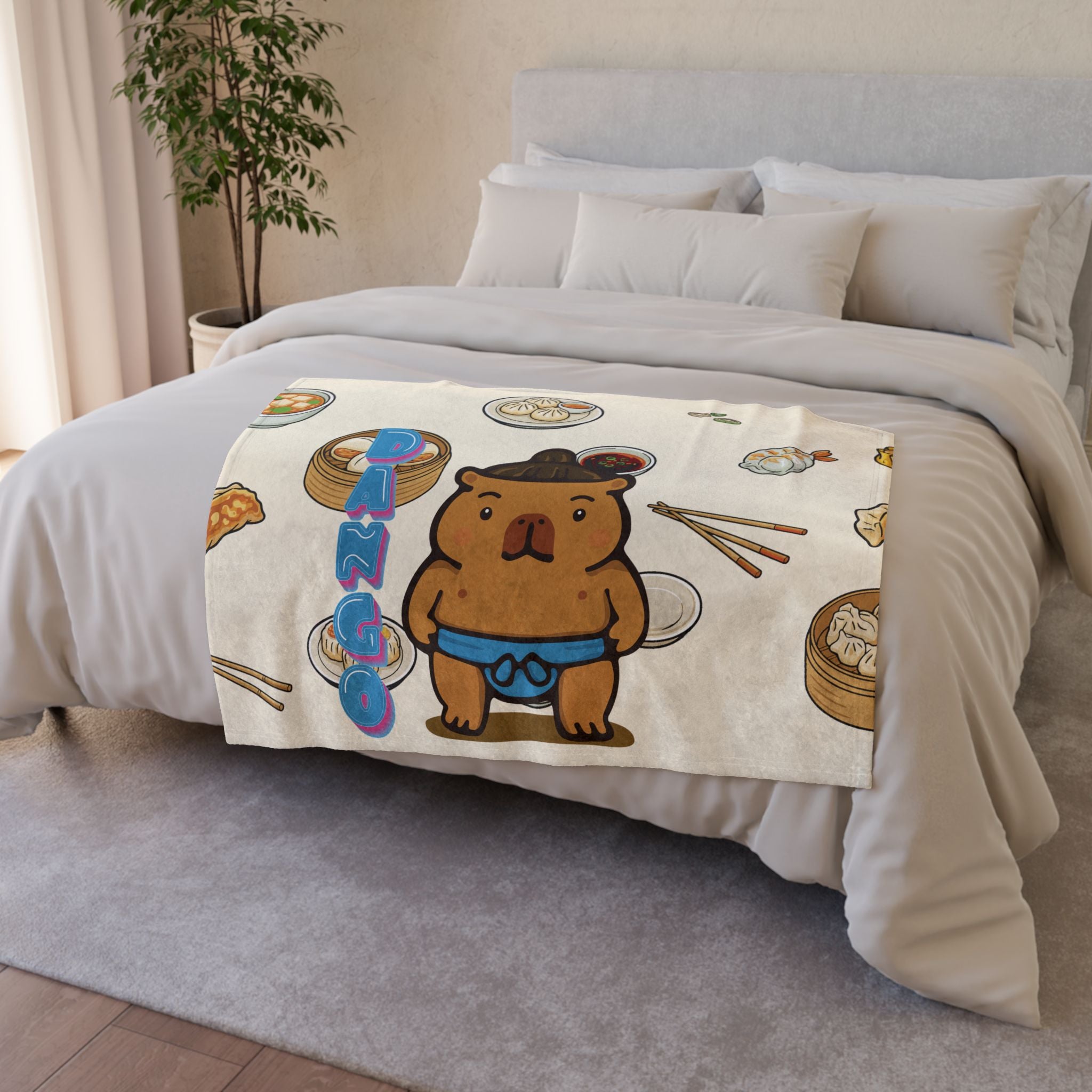 Dango the Sumo Lover Capybara Cartoon Soft Blanket, Cute Kawaii Animal Gift