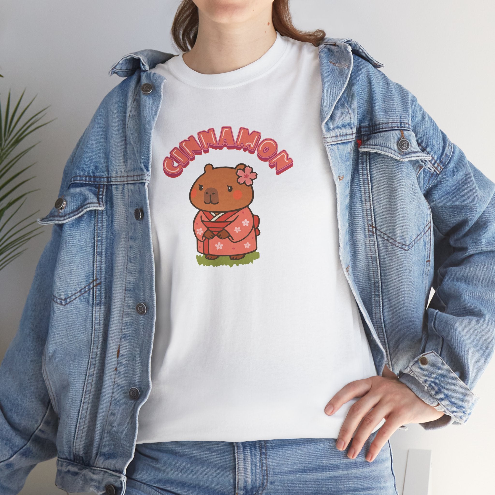 Cinnamon the Cherry Blossom Lover Capybara Cartoon T-Shirt, Cute Kawaii Animal Gift