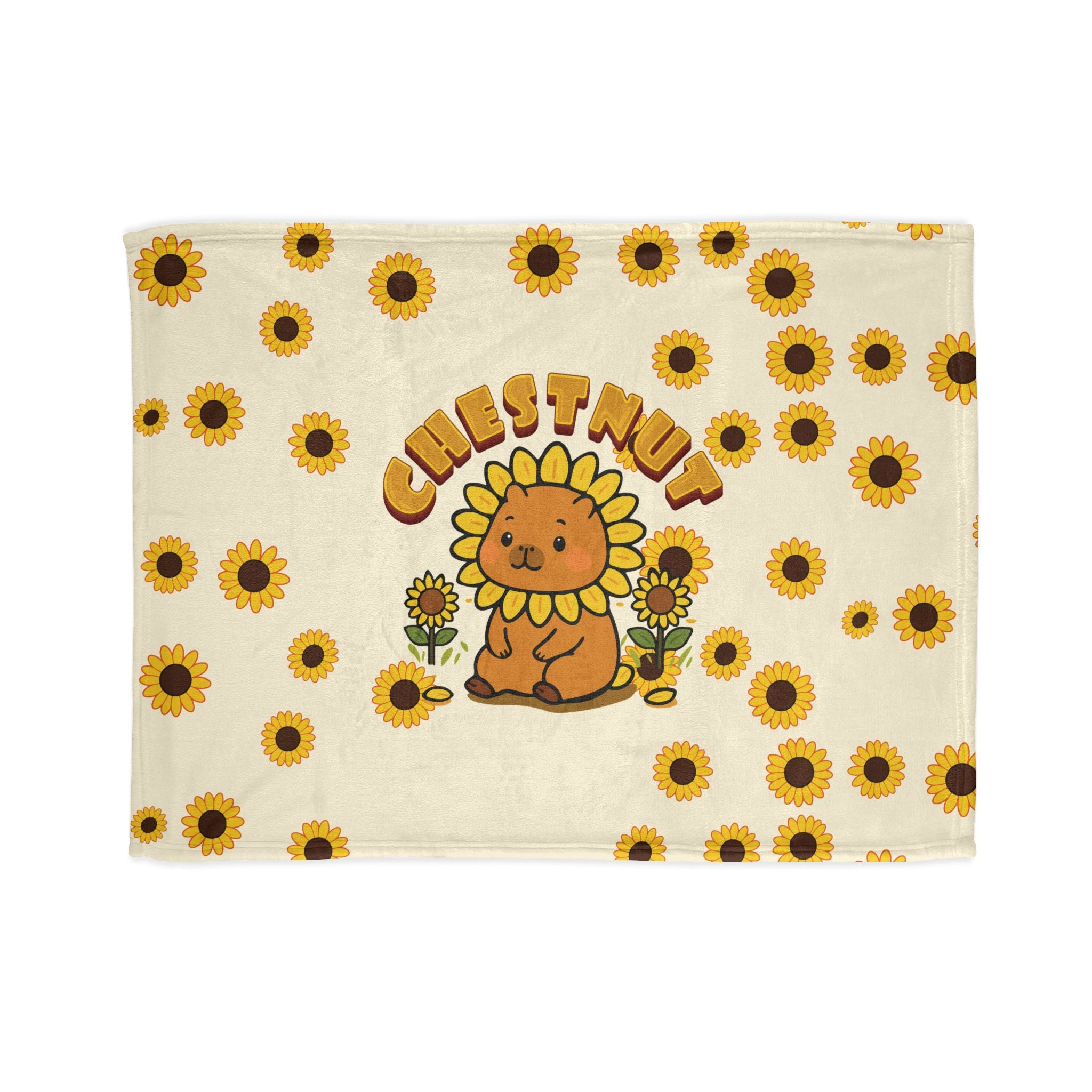 Chestnut the Sunflower Lover Capybara Cartoon Soft Blanket, Cute Kawaii Animal Gift