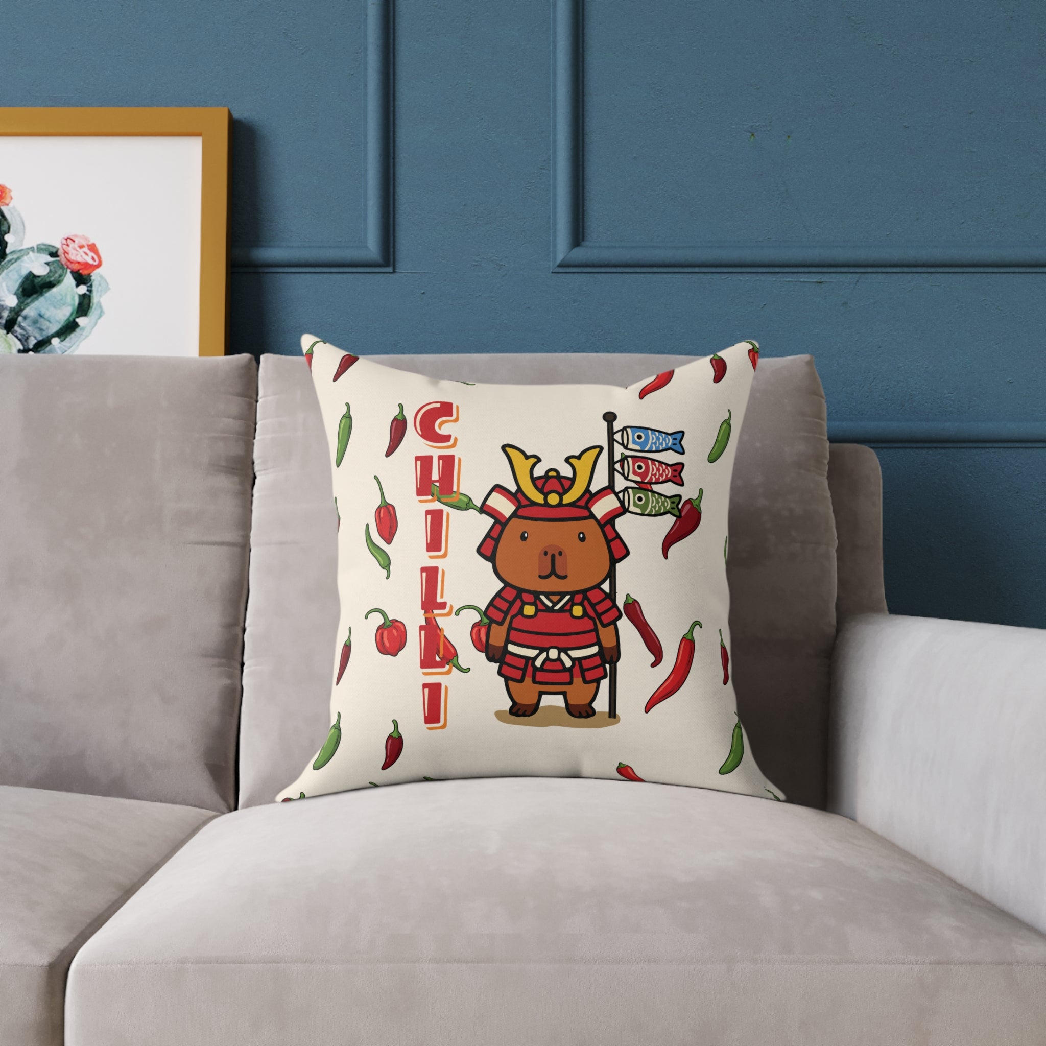 Chilli the Samurai Warrior Capybara Cartoon Pillow, Cute Kawaii Animal Gift