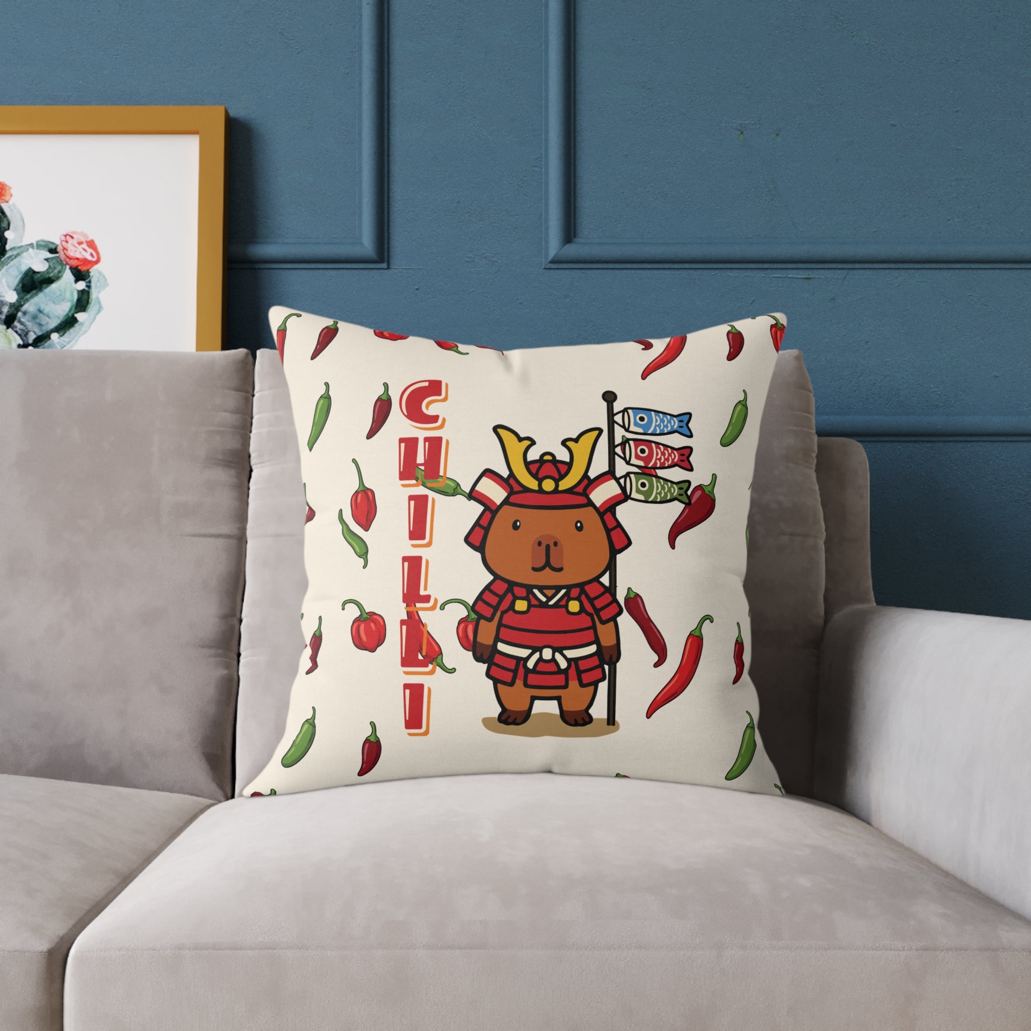 Chilli the Samurai Warrior Capybara Cartoon Pillow, Cute Kawaii Animal Gift