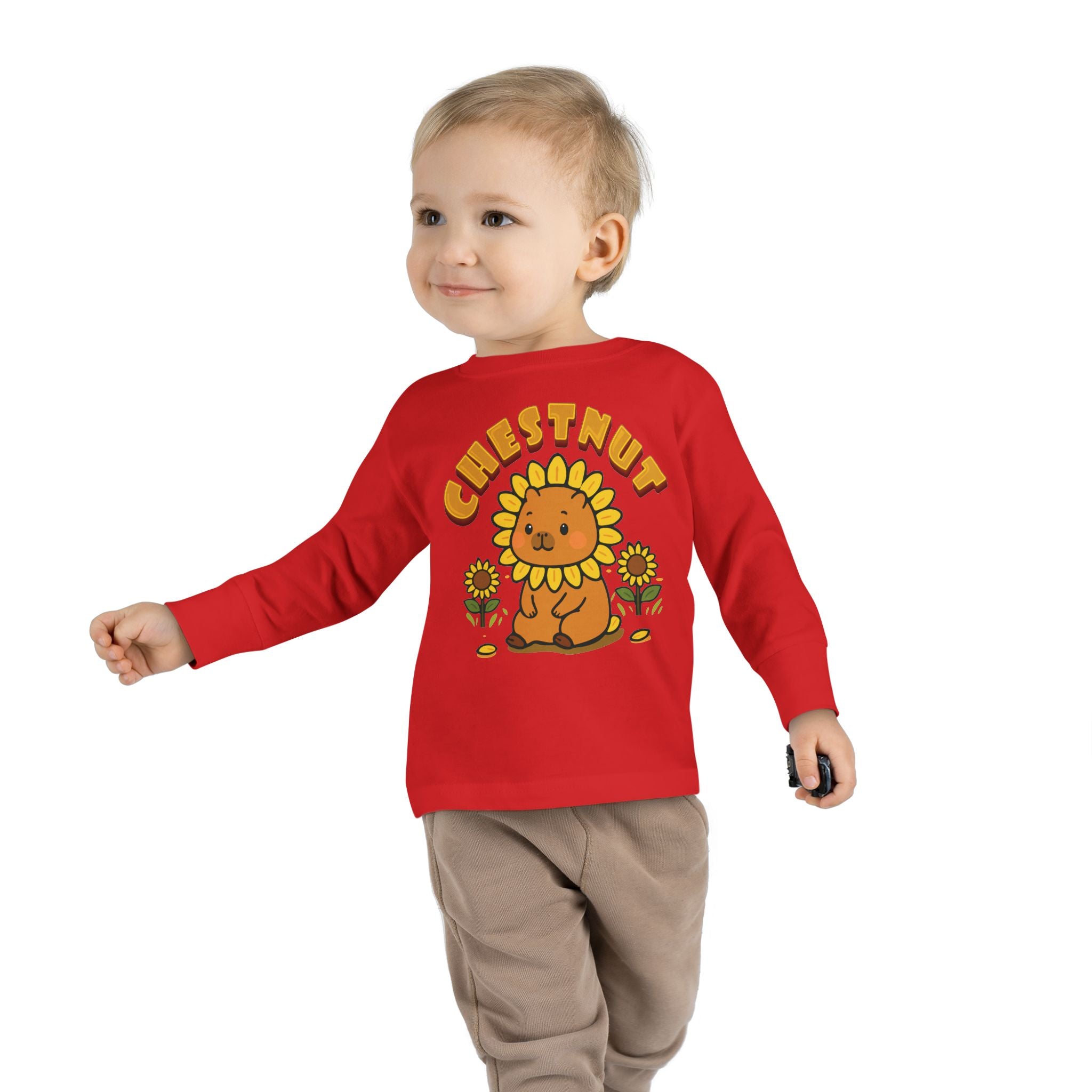 Chestnut the Sunflower Lover Capybara Cartoon long sleeve shirt, Cute Kawaii Animal Gift