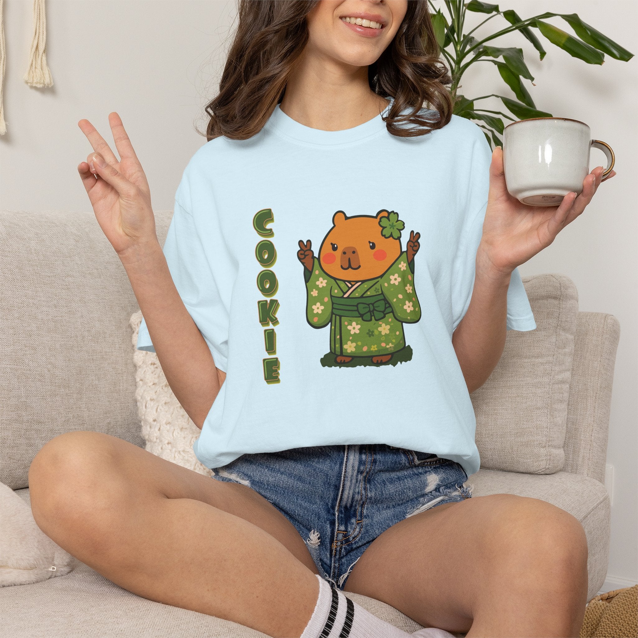Cookie the Fun Lover Capybara Cartoon T-Shirt, Cute Kawaii Animal Gift