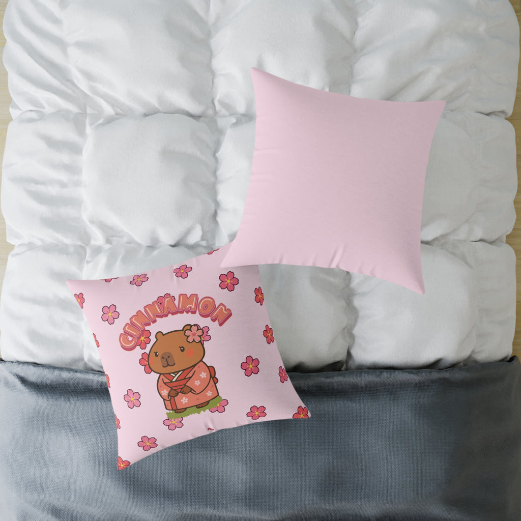 Cinnamon the Cherry Blossom Lover Capybara Cartoon Pillow, Cute Kawaii Animal Gift