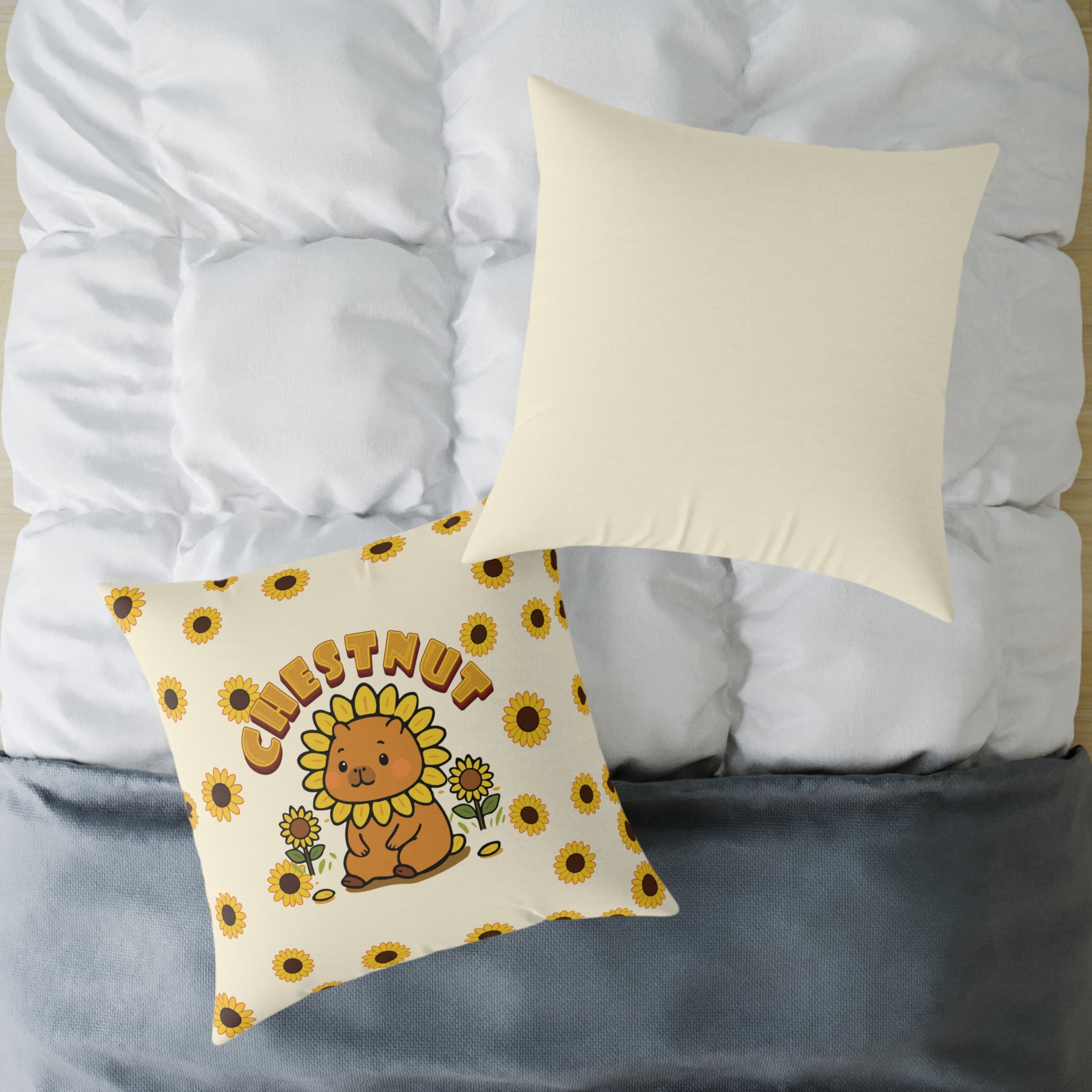 Chestnut the Sunflower Lover Capybara Cartoon Pillow, Cute Kawaii Animal Gift