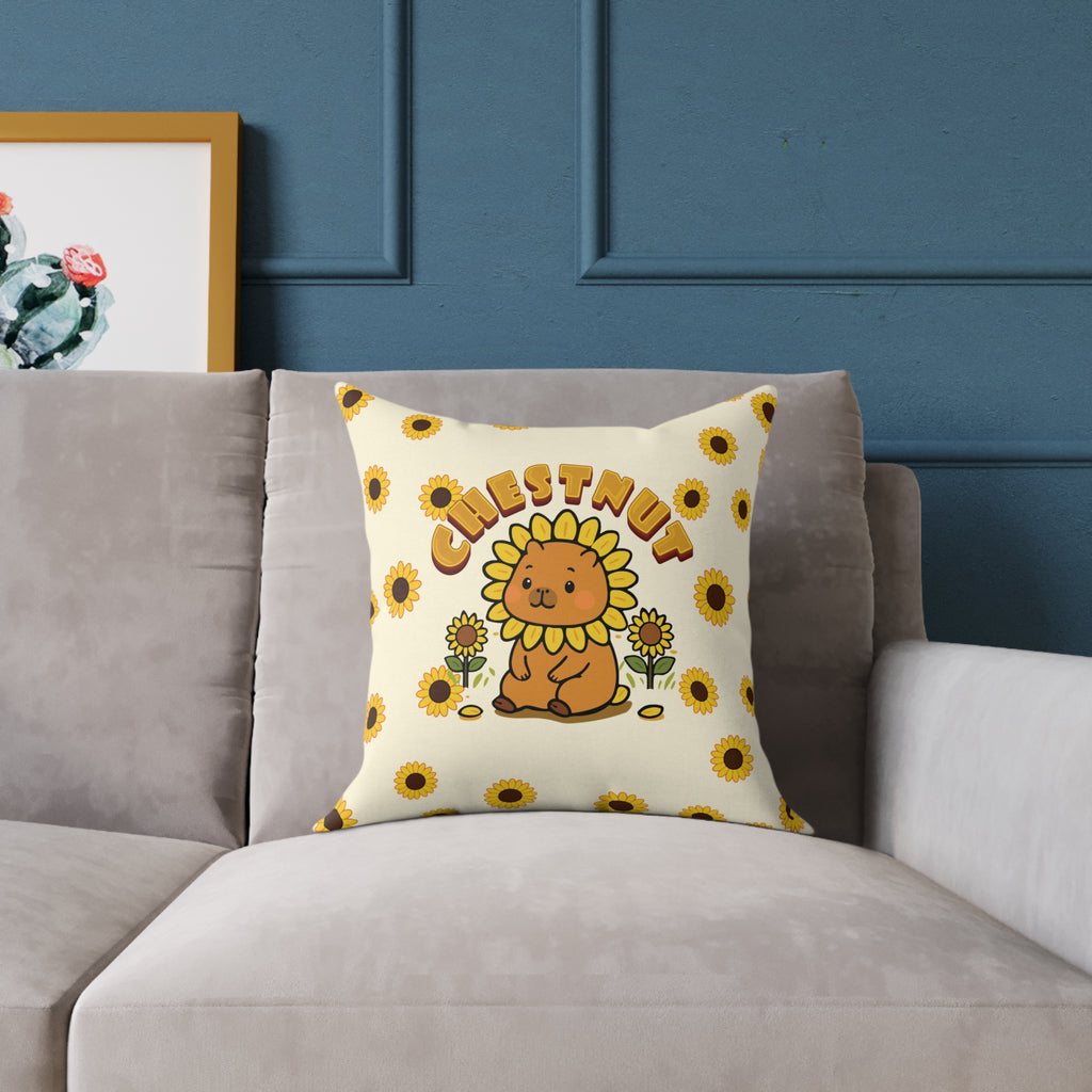 Chestnut the Sunflower Lover Capybara Cartoon Pillow, Cute Kawaii Animal Gift