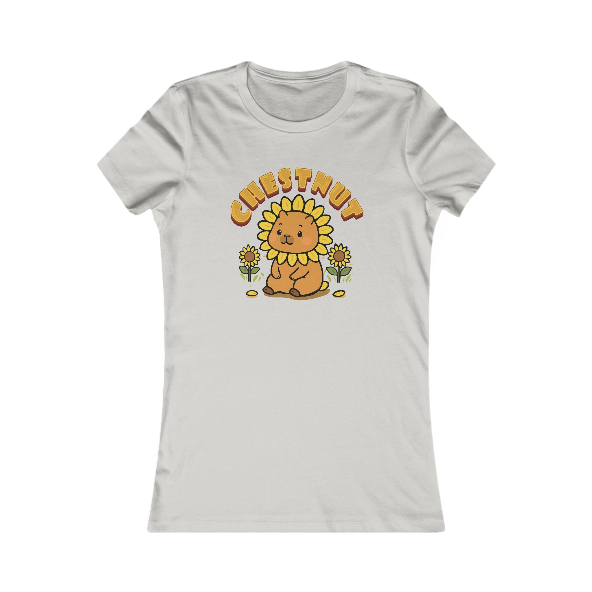 Chestnut the Sunflower Lover Capybara Cartoon T-Shirt, Cute Kawaii Animal Gift