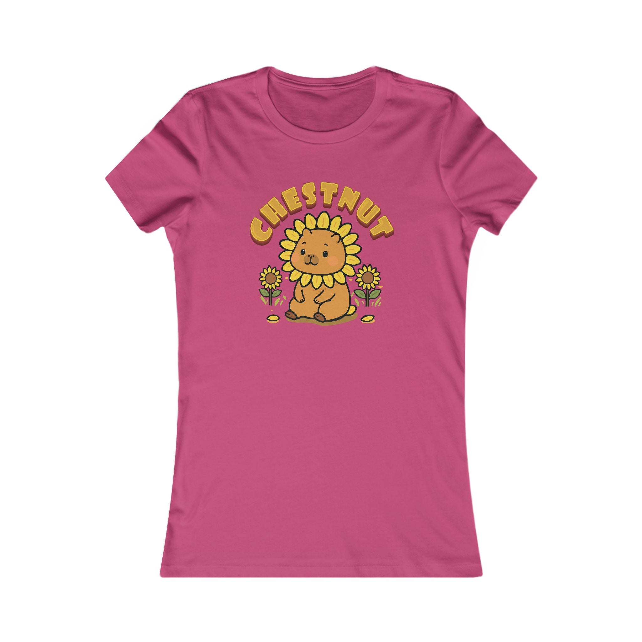 Chestnut the Sunflower Lover Capybara Cartoon T-Shirt, Cute Kawaii Animal Gift