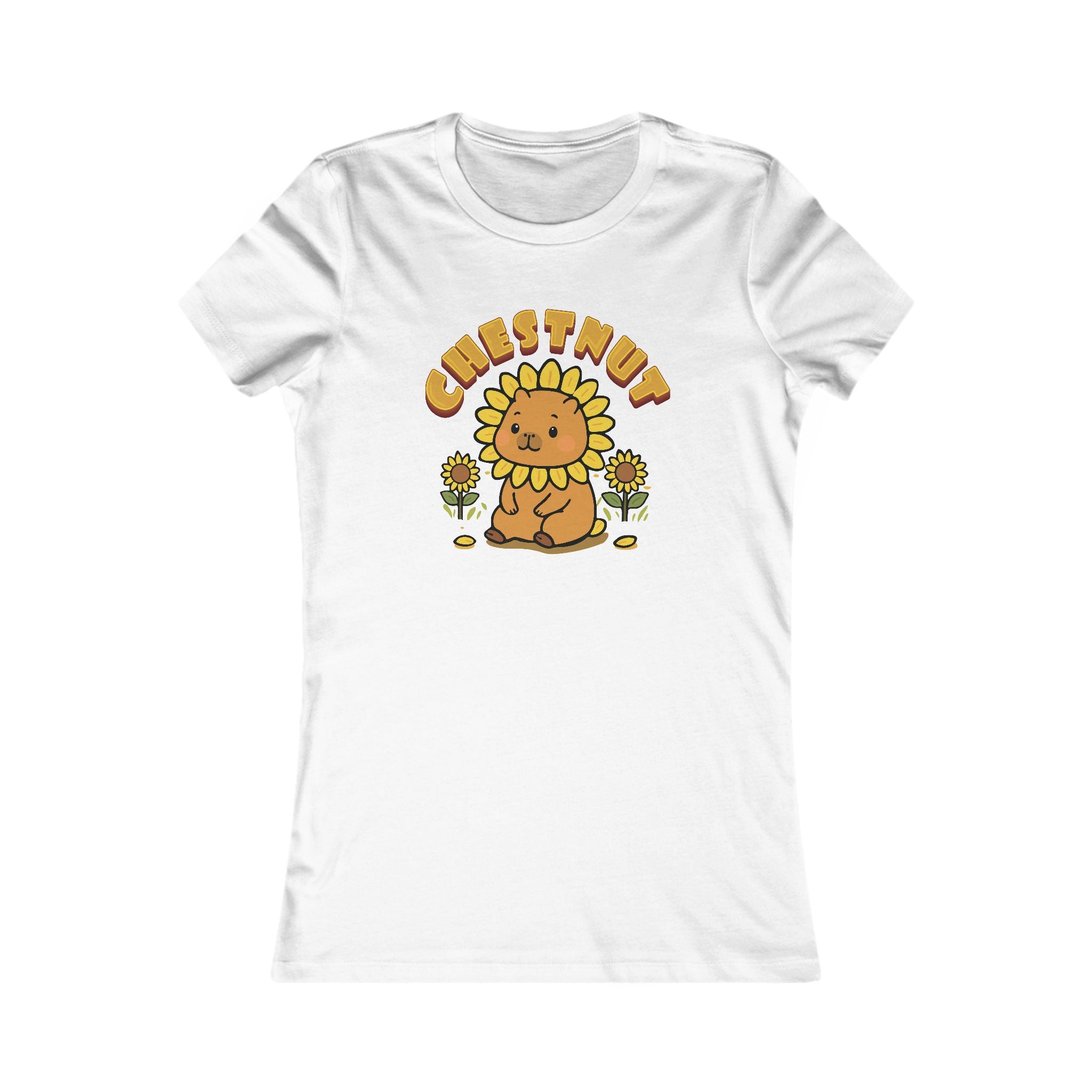 Chestnut the Sunflower Lover Capybara Cartoon T-Shirt, Cute Kawaii Animal Gift