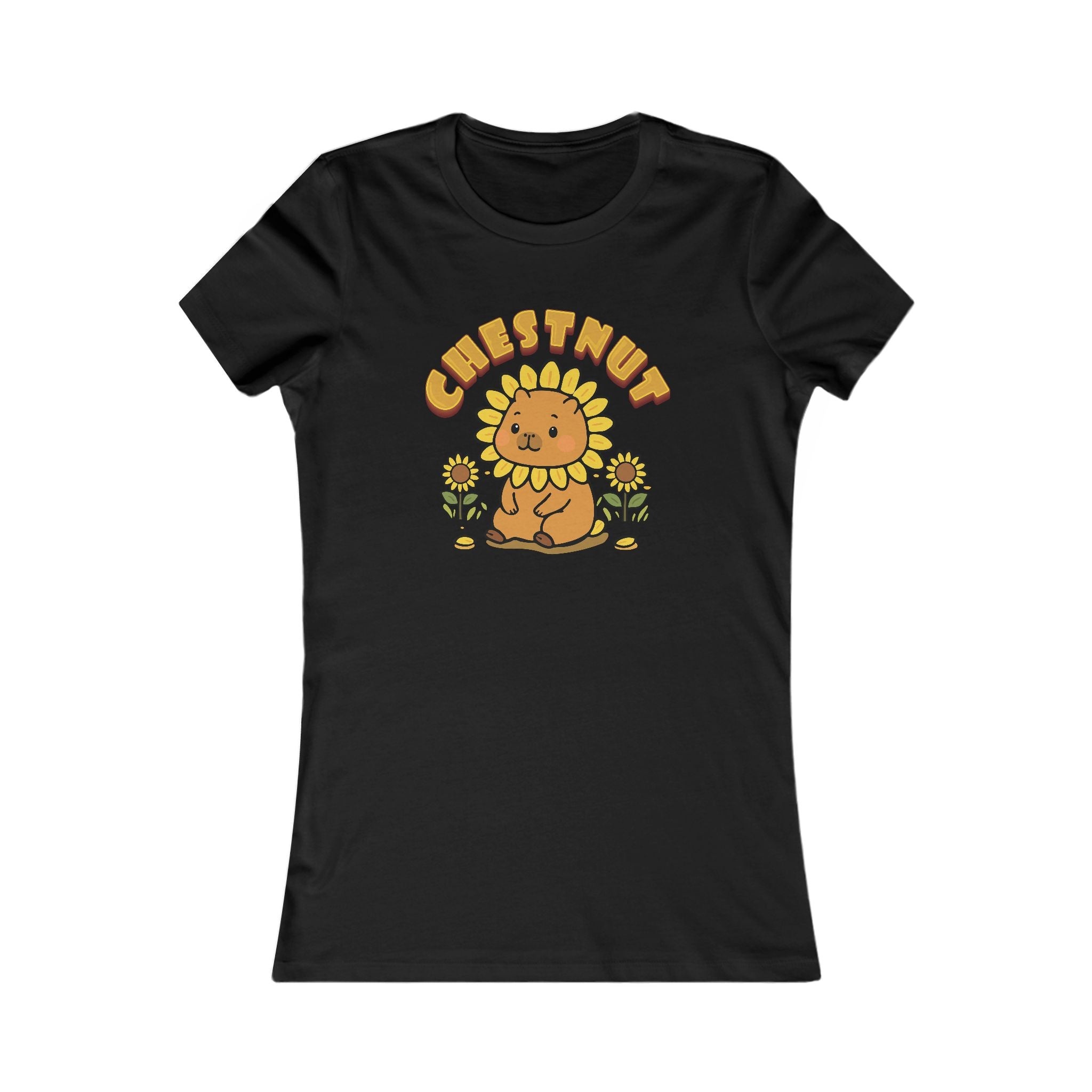 Chestnut the Sunflower Lover Capybara Cartoon T-Shirt, Cute Kawaii Animal Gift