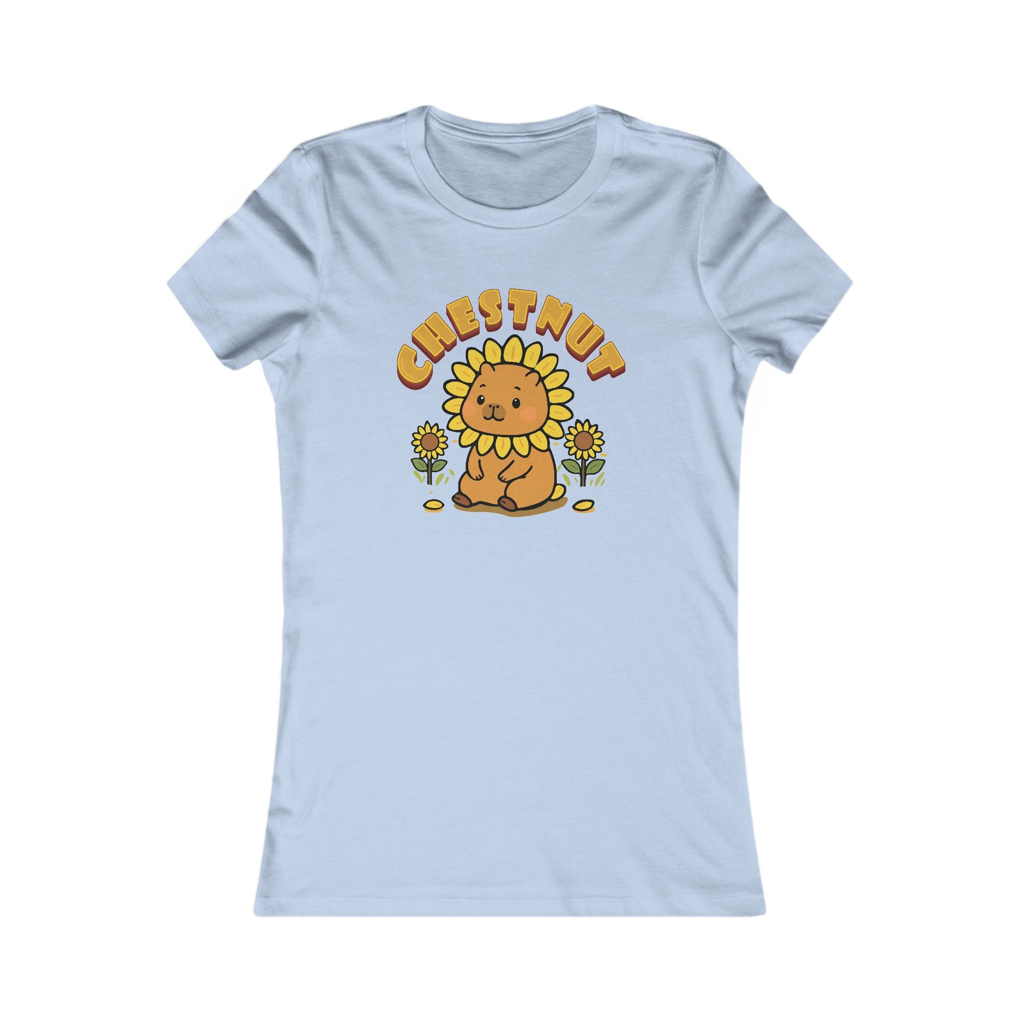 Chestnut the Sunflower Lover Capybara Cartoon T-Shirt, Cute Kawaii Animal Gift