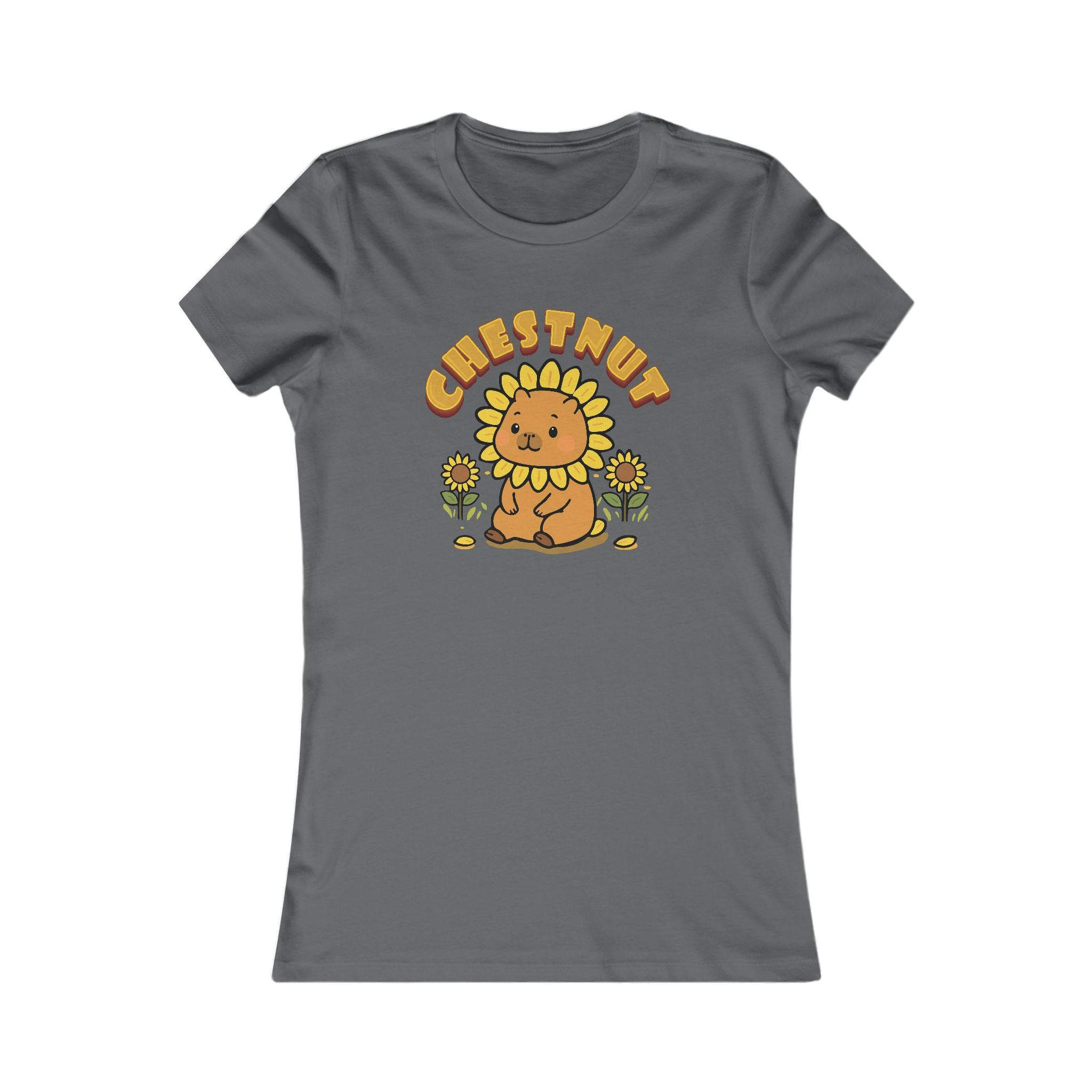 Chestnut the Sunflower Lover Capybara Cartoon T-Shirt, Cute Kawaii Animal Gift