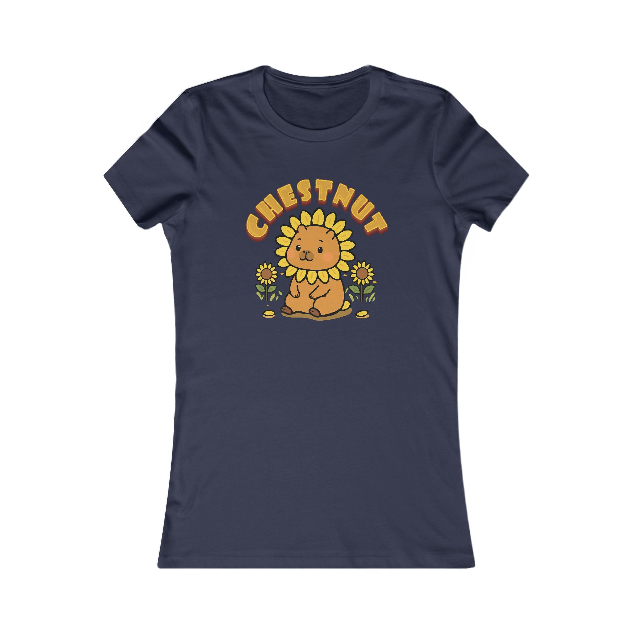 Chestnut the Sunflower Lover Capybara Cartoon T-Shirt, Cute Kawaii Animal Gift