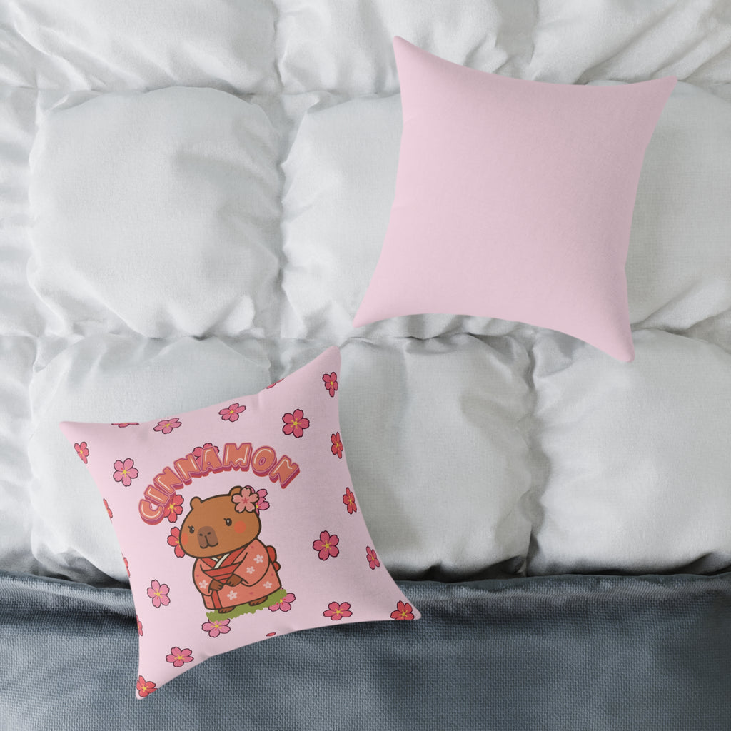 Cinnamon the Cherry Blossom Lover Capybara Cartoon Pillow, Cute Kawaii Animal Gift