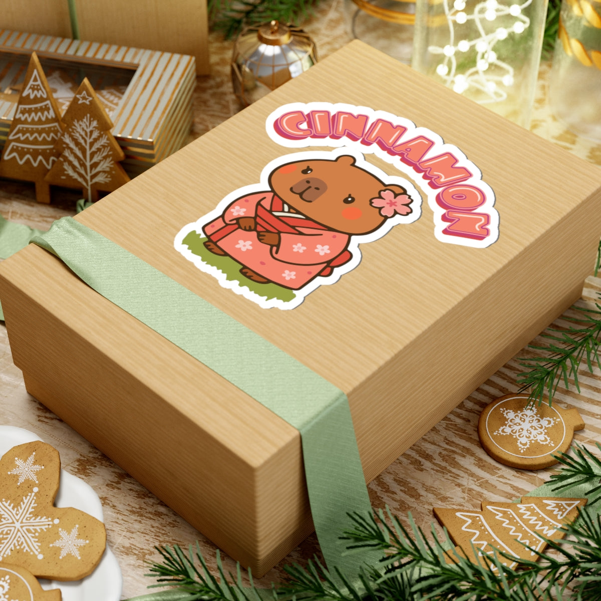Cinnamon the Cherry Blossom Lover Capybara Cartoon Stickers, Cute Kawaii Animal Gift