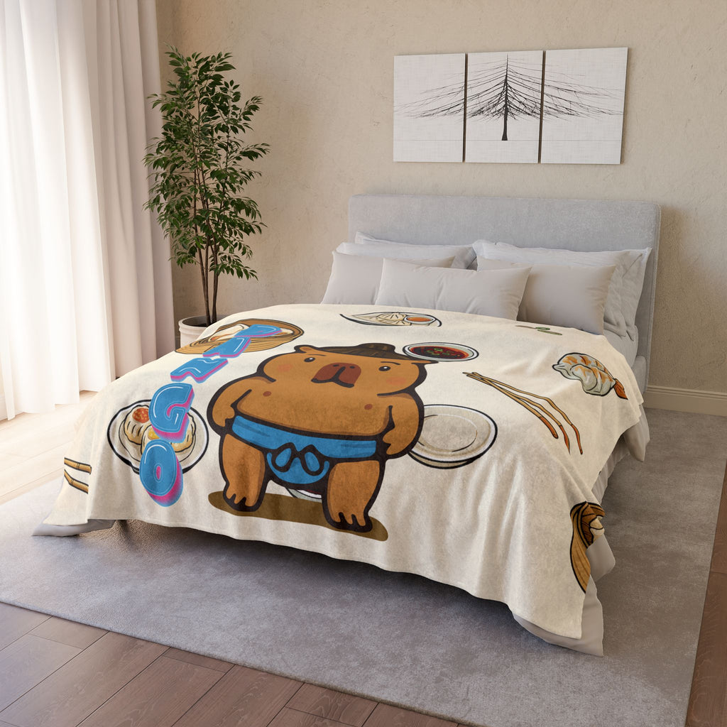 Dango the Sumo Lover Capybara Cartoon Soft Blanket, Cute Kawaii Animal Gift