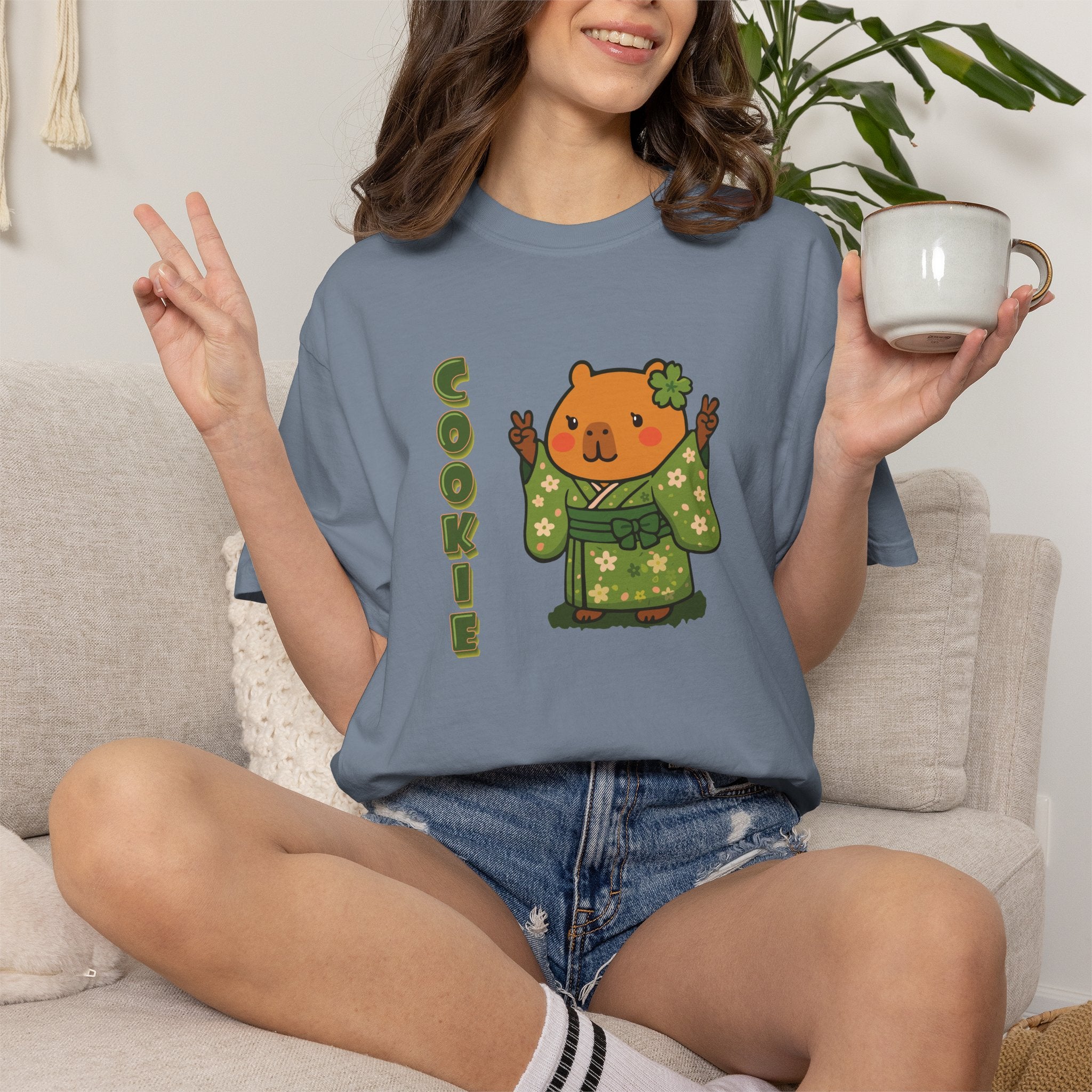 Cookie the Fun Lover Capybara Cartoon T-Shirt, Cute Kawaii Animal Gift