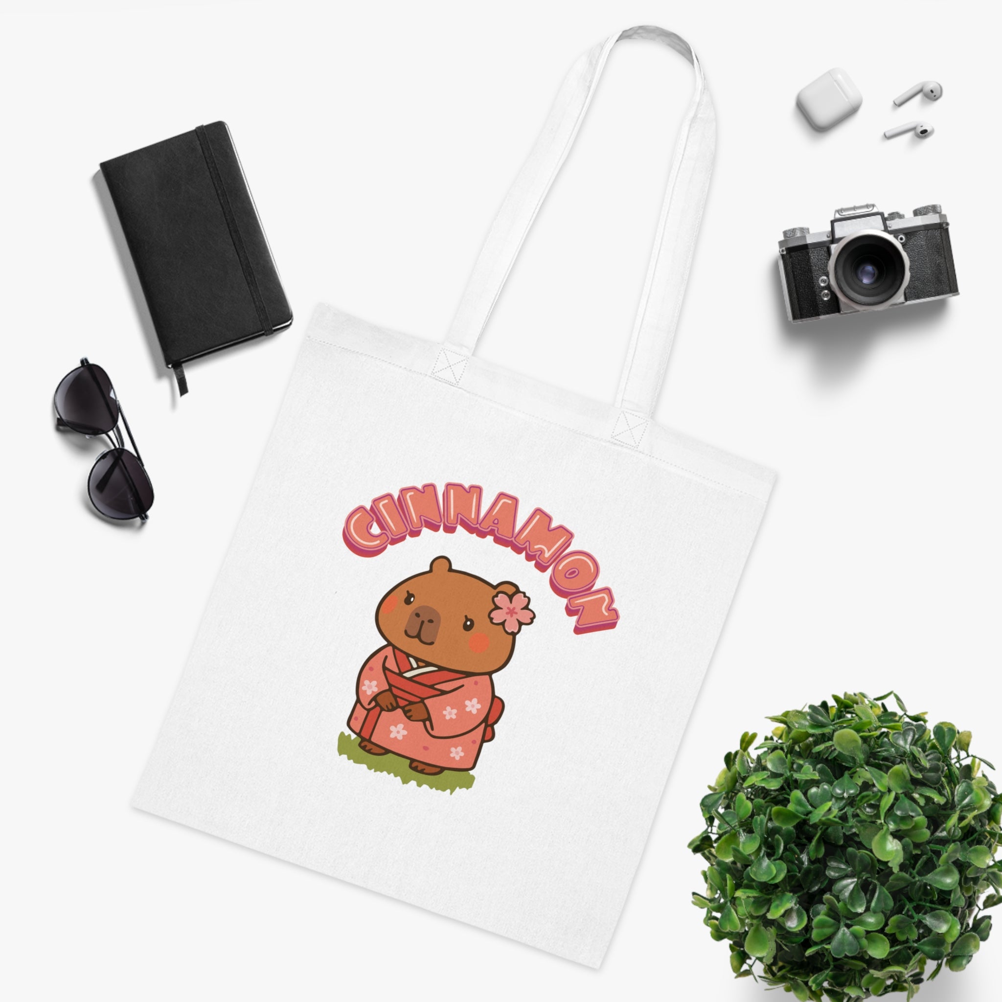 Cinnamon the Cherry Blossom Lover Capybara Cartoon Tote Bag, Cute Kawaii Animal Gift