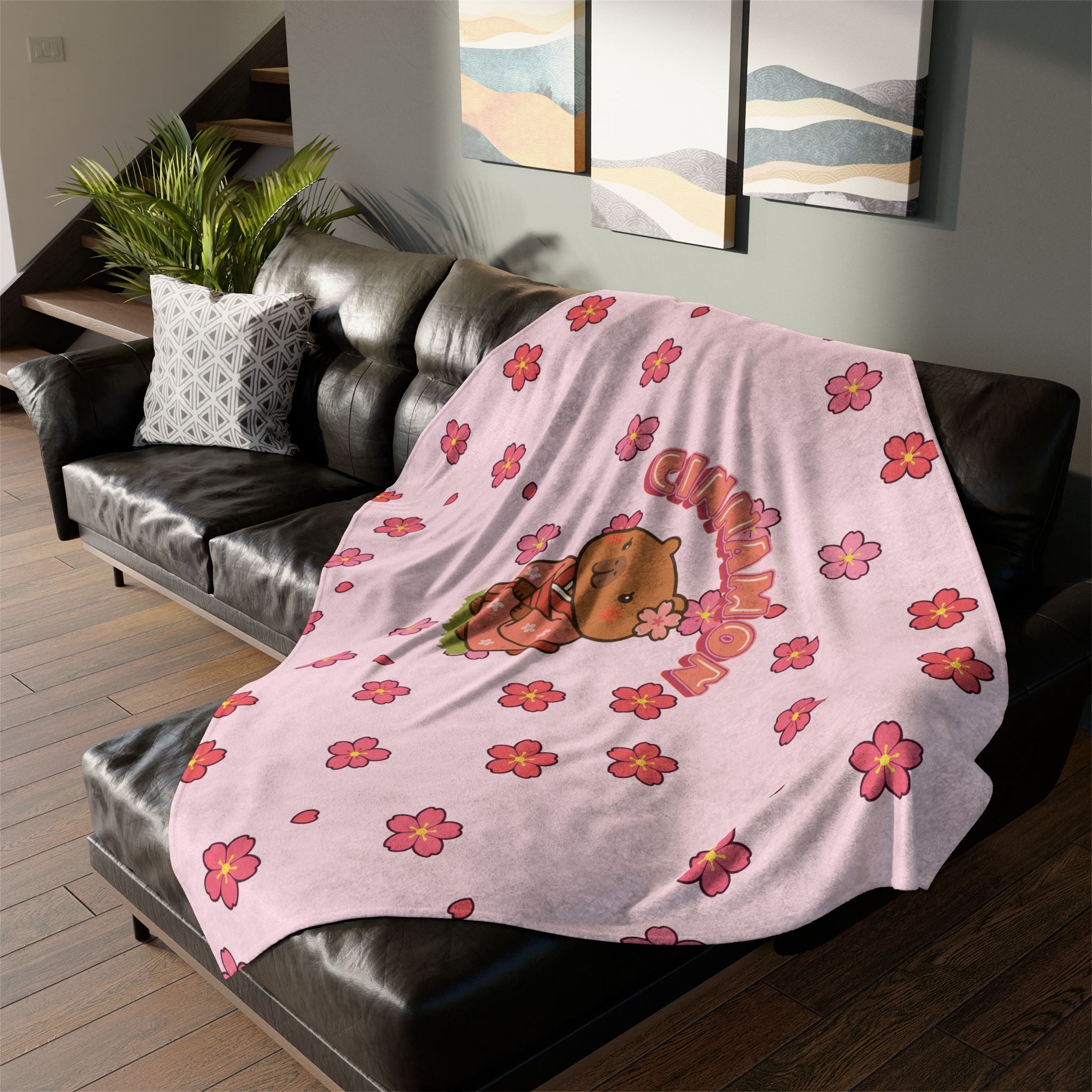 Cinnamon the Cherry Blossom Lover Capybara Cartoon Soft Blanket, Cute Kawaii Animal Gift