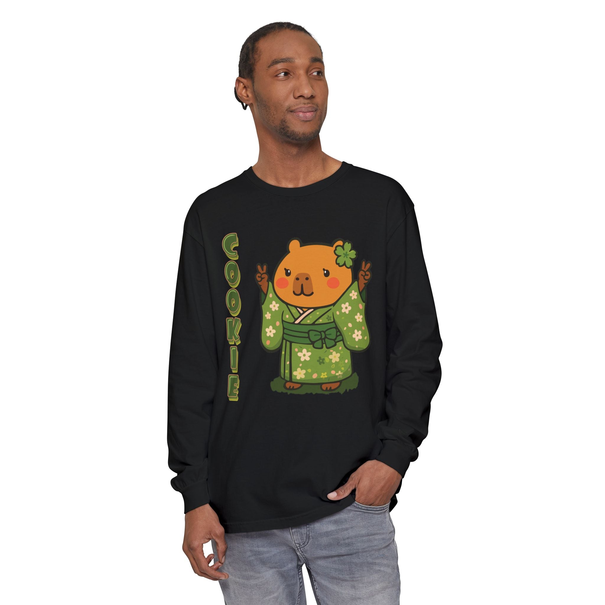 Cookie the Fun Lover Capybara Cartoon long sleeve shirt, Cute Kawaii Animal Gift