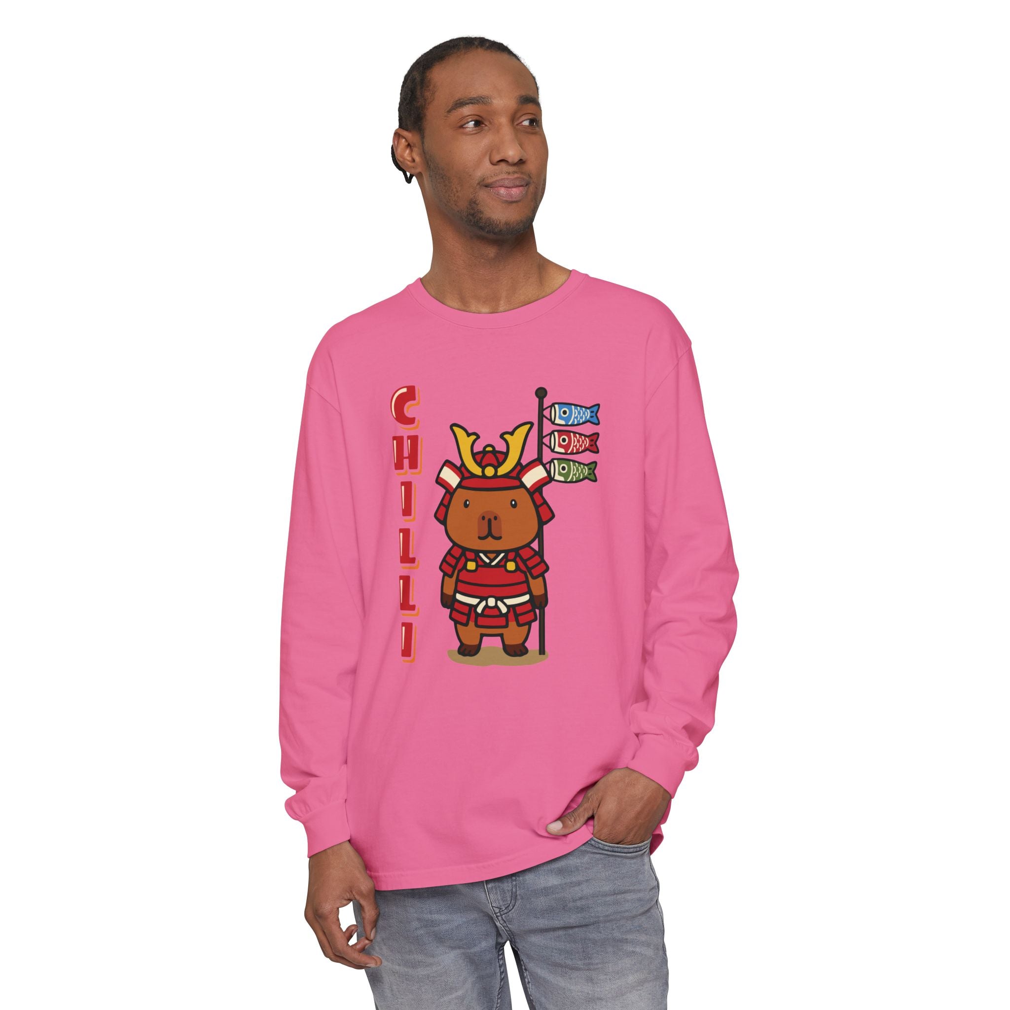 Chilli the Samurai Warrior Capybara Cartoon long sleeve shirt, Cute Kawaii Animal Gift