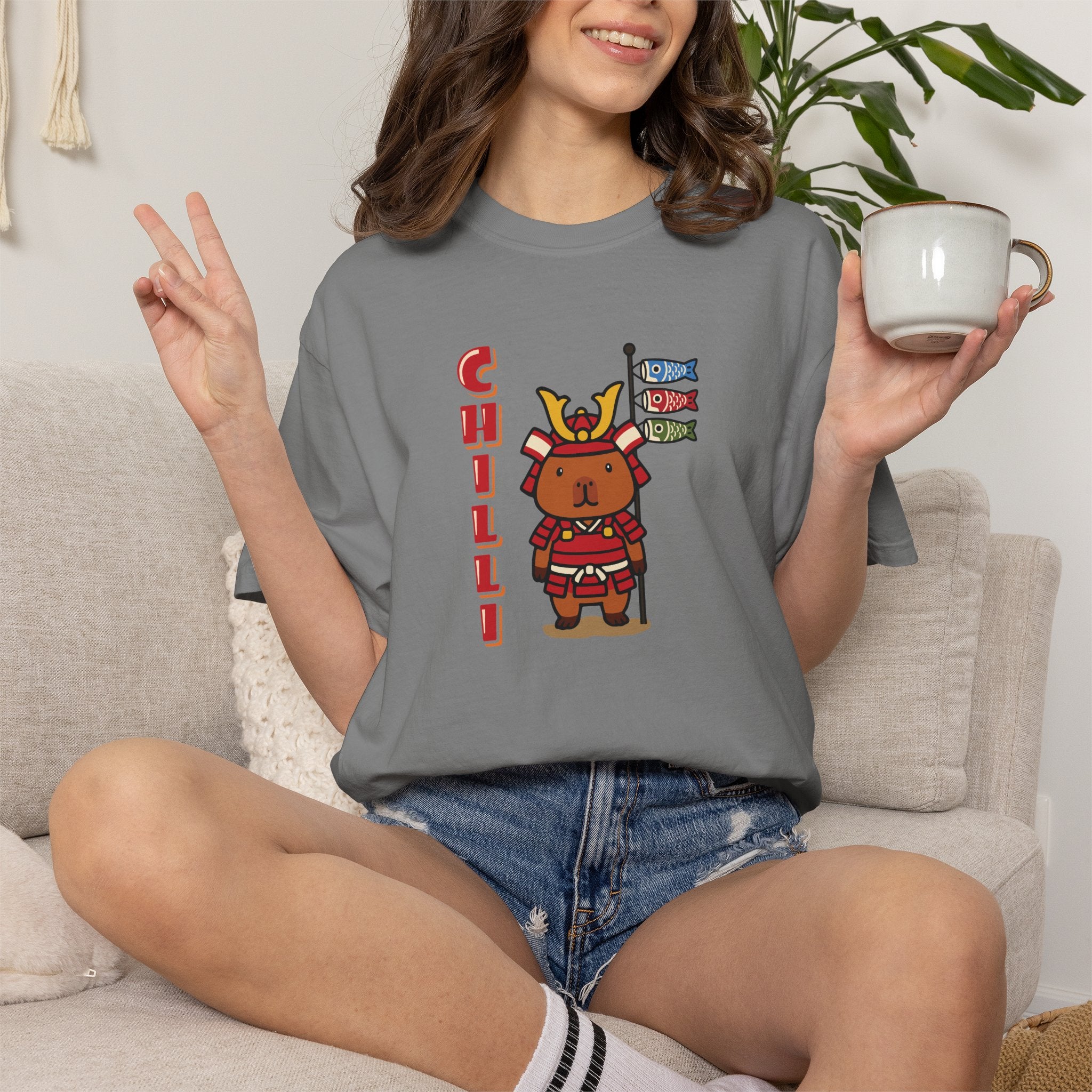 Chilli the Samurai Warrior Capybara Cartoon T-Shirt, Cute Kawaii Animal Gift