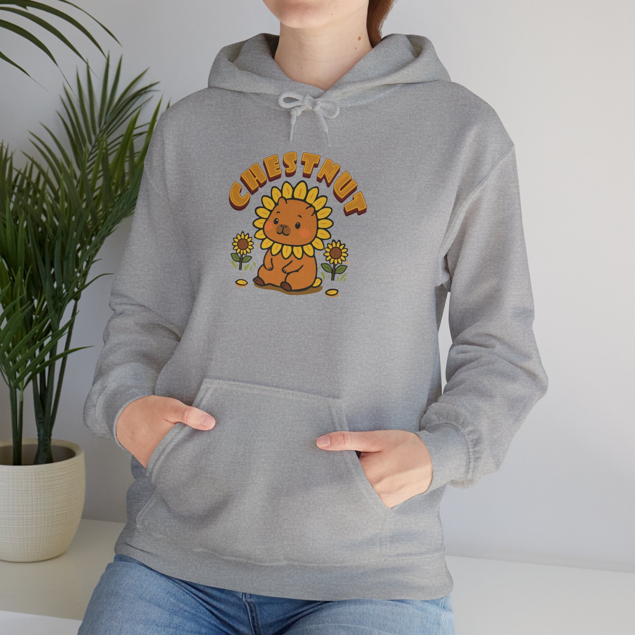 Chestnut the Sunflower Lover Capybara Cartoon Hoodie, Cute Kawaii Animal Gift