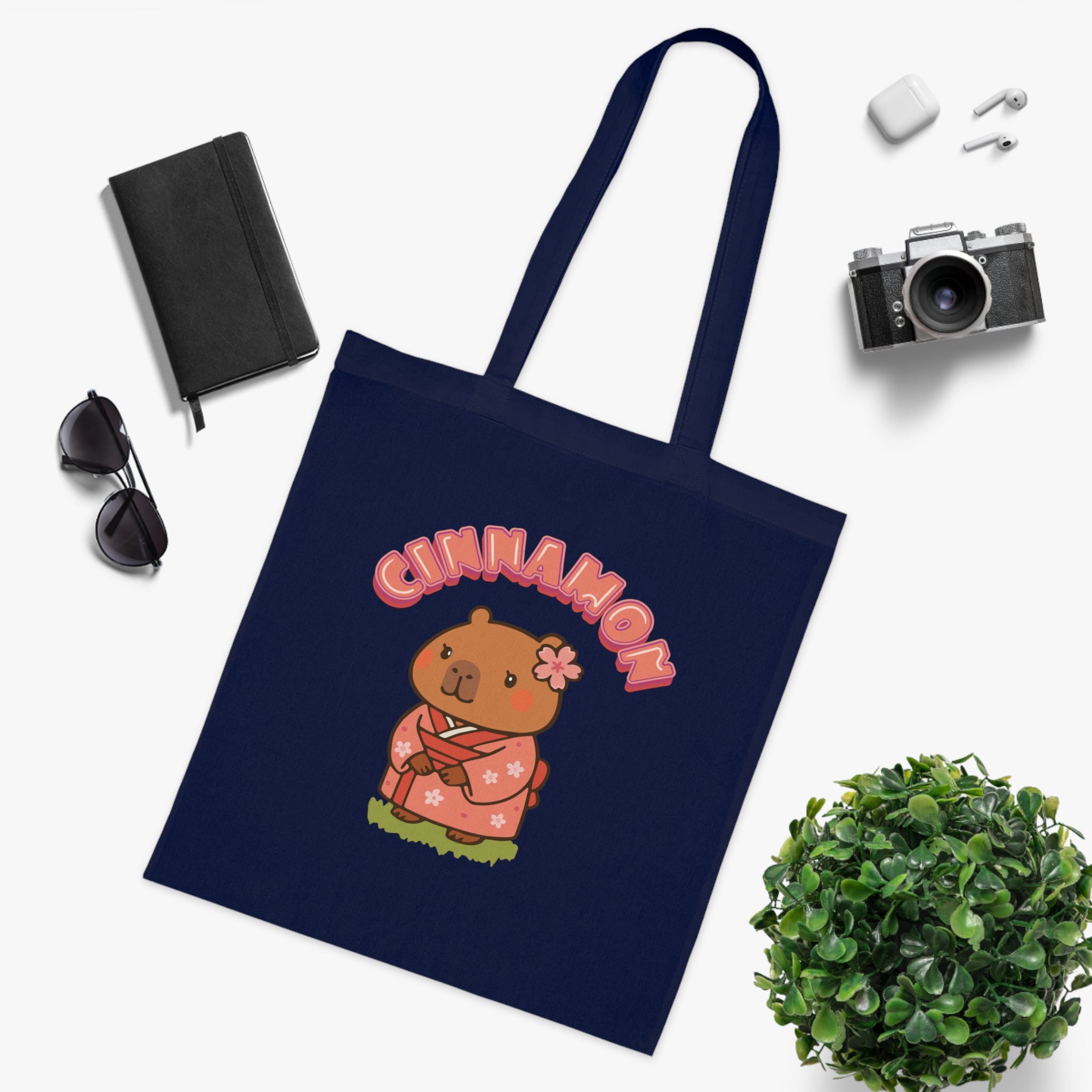 Cinnamon the Cherry Blossom Lover Capybara Cartoon Tote Bag, Cute Kawaii Animal Gift