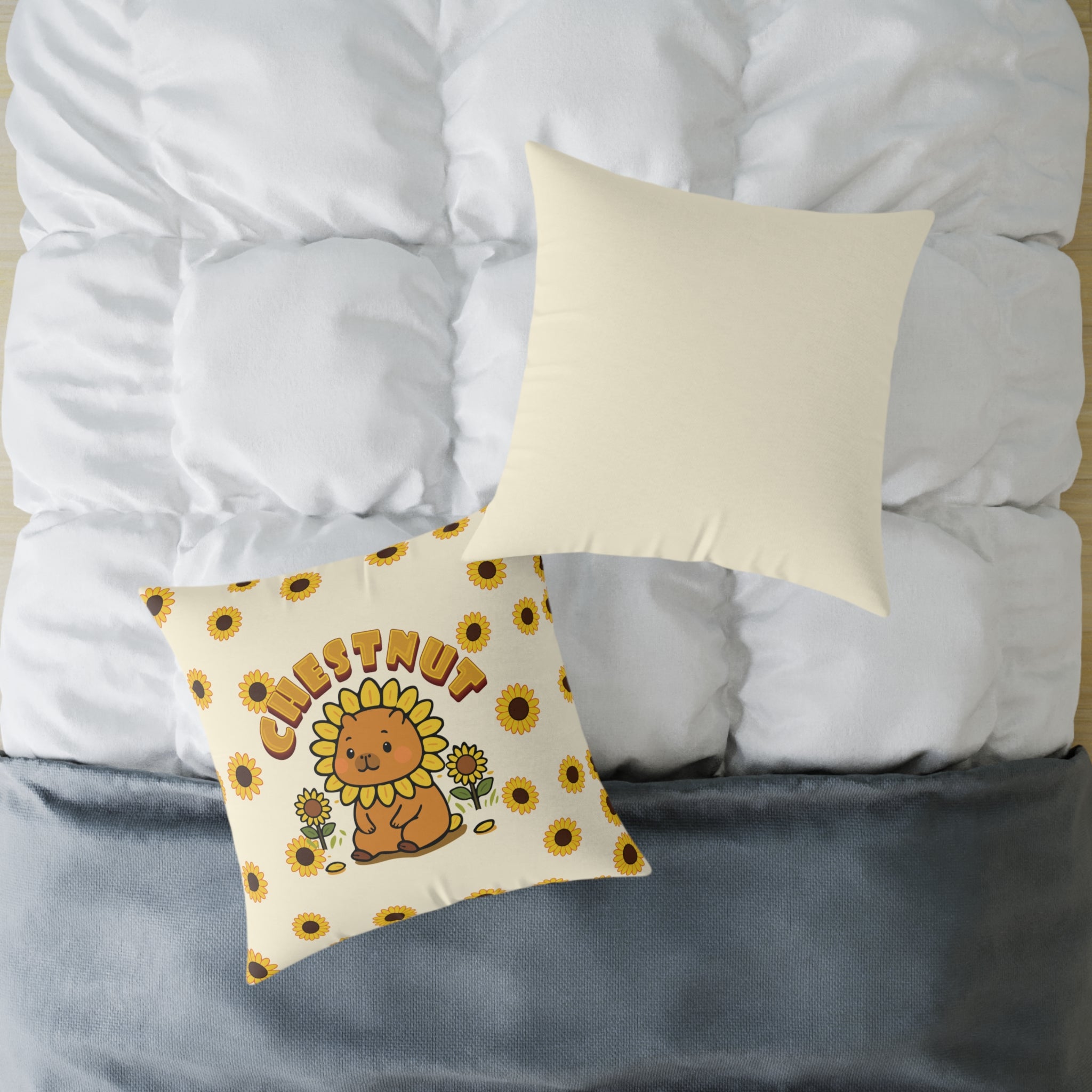 Chestnut the Sunflower Lover Capybara Cartoon Pillow, Cute Kawaii Animal Gift