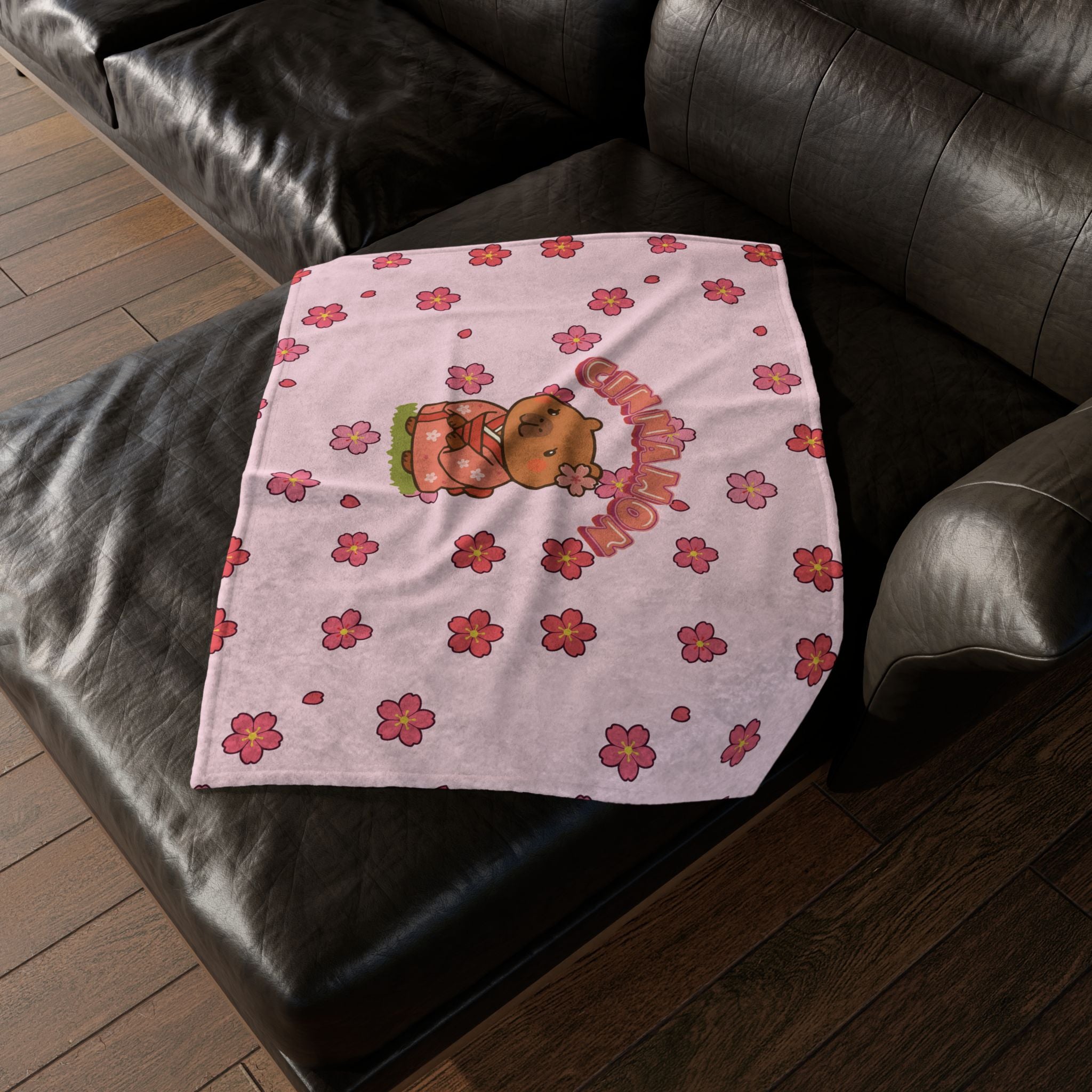 Cinnamon the Cherry Blossom Lover Capybara Cartoon Soft Blanket, Cute Kawaii Animal Gift