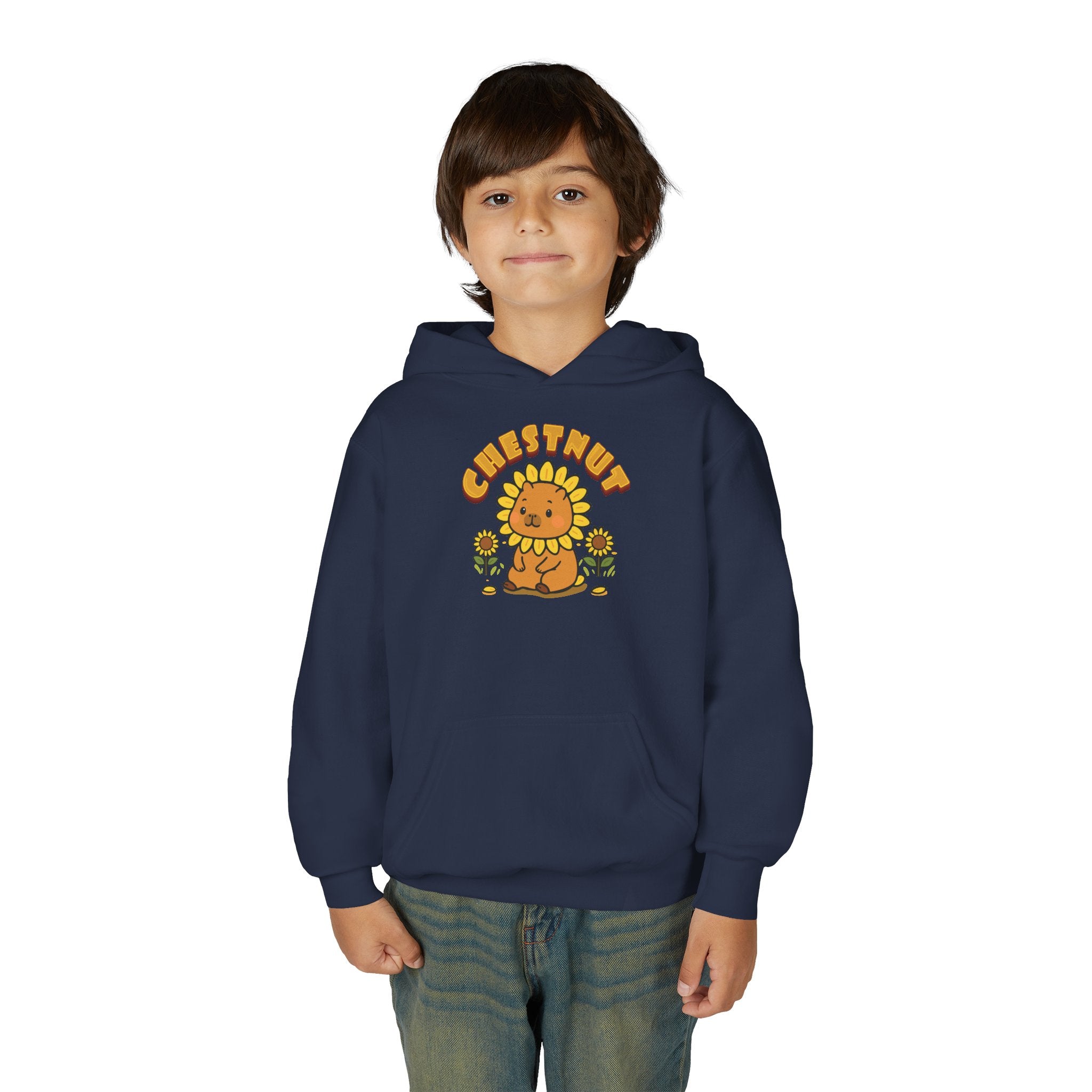 Chestnut the Sunflower Lover Capybara Cartoon Hoodie, Cute Kawaii Animal Gift